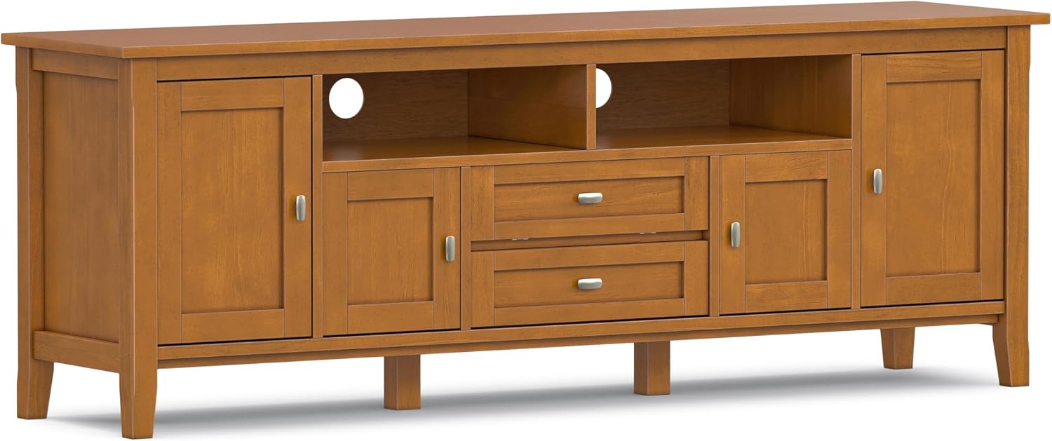 SIMPLIHOME Warm Shaker 47" Wide Solid Wood TV Stand in Light Golden Brown