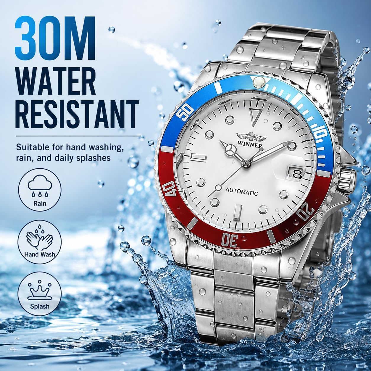 MASTOP Mens Automatic Mechanical Watches Stainless Steel Waterproof Luxury Watch for Men Reloj Automático para Hombre