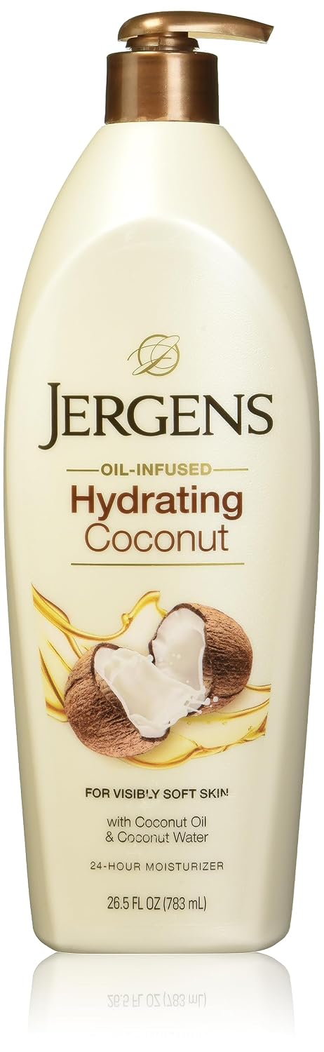 Jergens Hydrating Coconut Body Lotion, Hand and Body Moisturizer, Infused with Coconut Oil, Hydrates Dry Skin Instantly, Dermatologist Tested, 16.8 oz | Coconut Oil, Instantly Hydrates, Dermatologist Tested, Extra Dry Skin Care, Long-Lasting Moisture