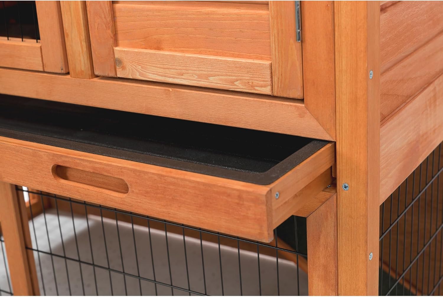TRIXIE natura Outdoor Rabbit Hutch with Run - 2-Story Rabbit Cage with Non-Slip Ramp - Medium Elevated Small Animal House with Secure Playpen, Hinged Roof & Pull-Out Tray - in Brown