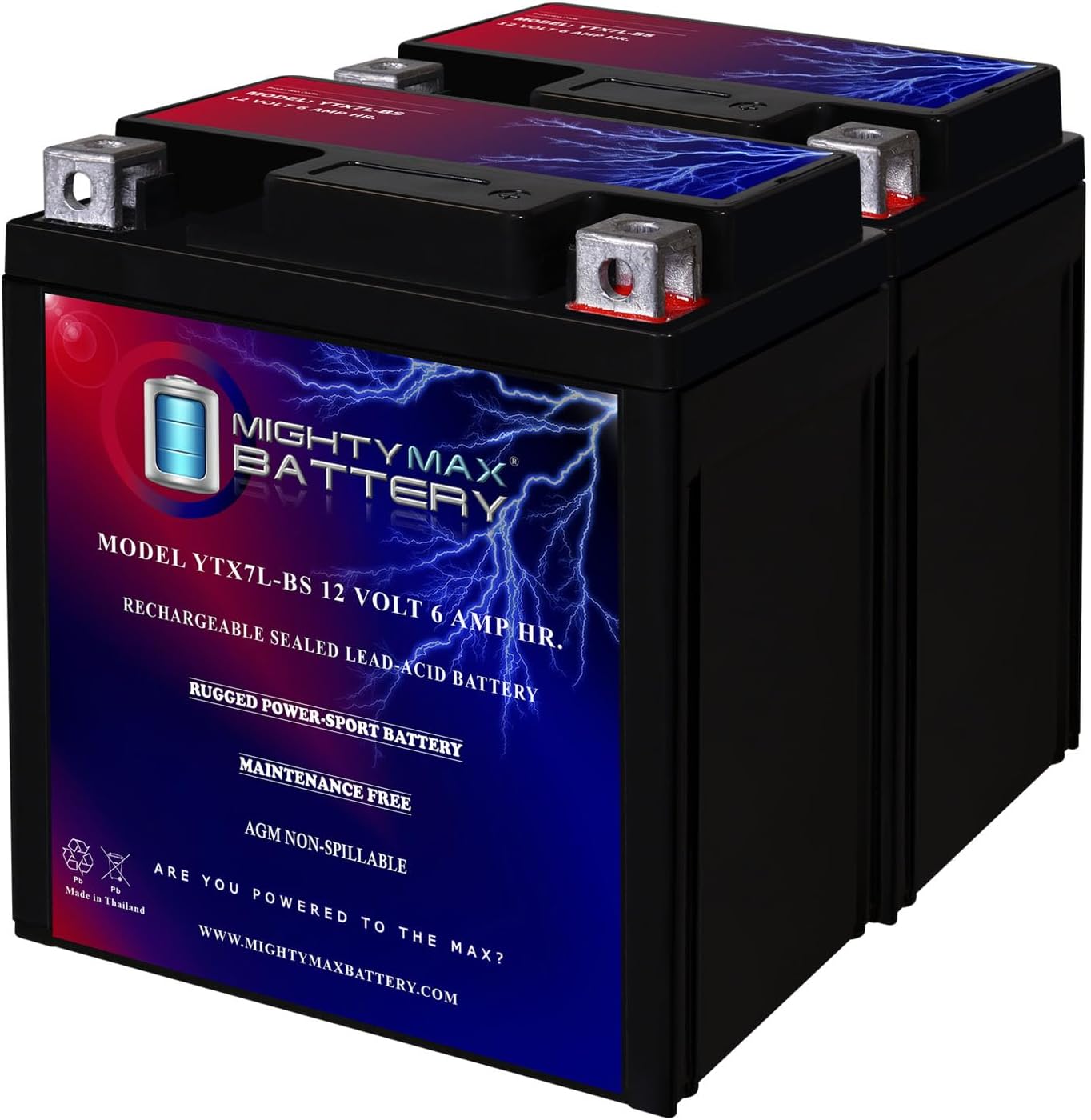 Mighty Max Battery YTX7L-BS -12 Volt 6 AH, 100 CCA, Rechargeable Maintenance Free SLA AGM Motorcycle Battery