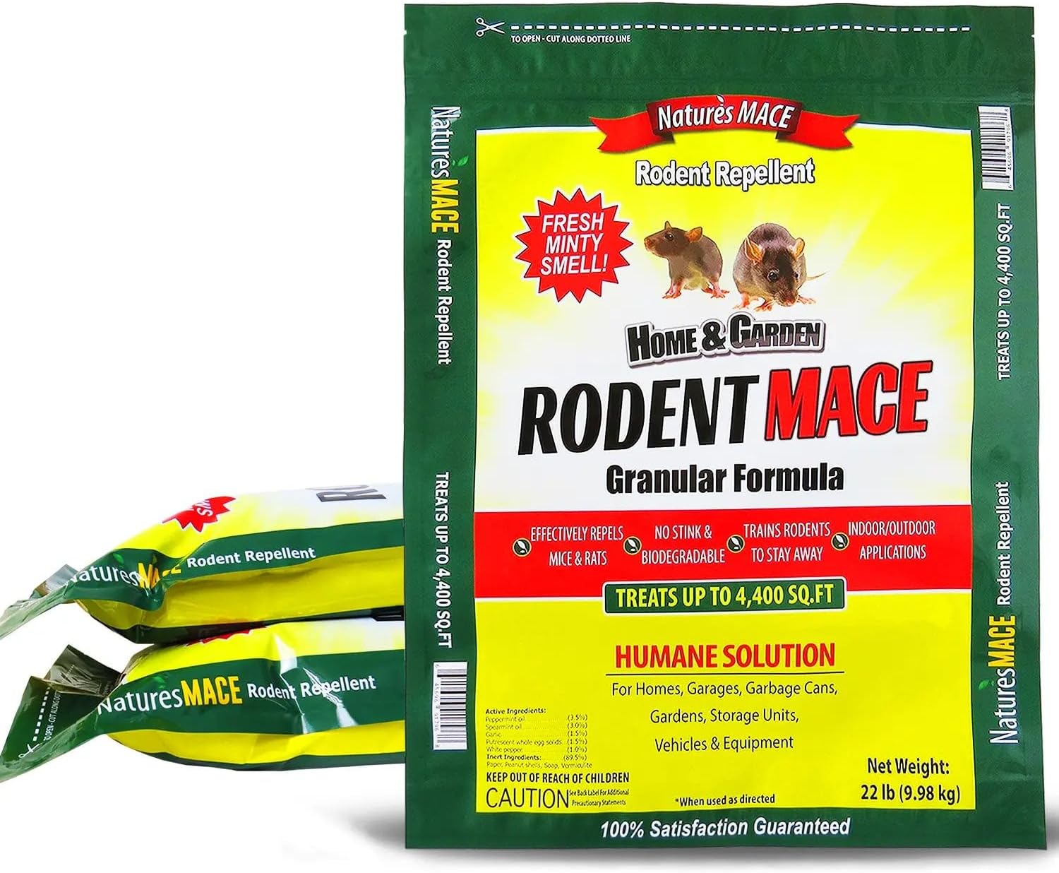 Nature’s MACE Rodent Repellent 22lb, Rodent Repellent Granules for Indoor & Outdoor, Mouse and Rat Prevention, for Garage, Attic, Kitchen, Car, Peppermint Oil Blend, Safe to Use, Covers 4,400 Sq Ft