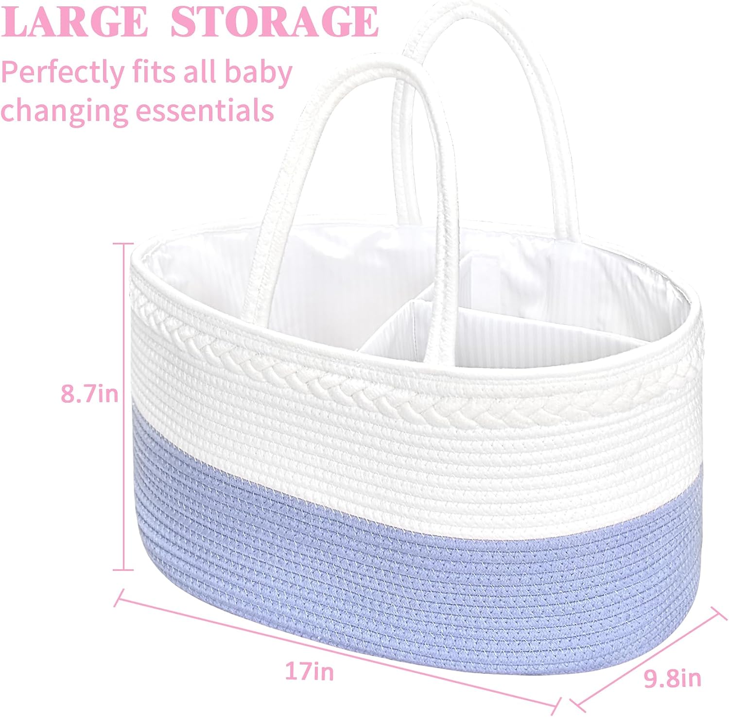 ABenkle Diaper Caddy Organizer - Cotton Rope Nursery Storage Basket for Baby Essentials, Boys & Girls Shower Gift, Changing Table Organizer