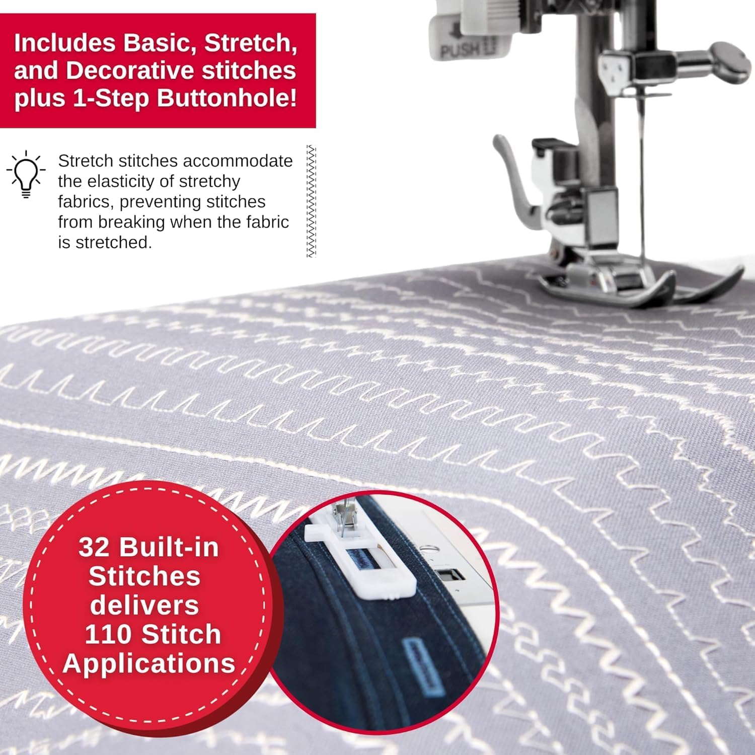 SINGER® Heavy Duty 4452 (Grey) High Speed Sewing Machine + Accessories | 32 Built-In Stitches Deliver 110 Stitch Applications | 50% More Power for Thick Fabrics, 1100 Stitches/Min, 1-Step Buttonhole | Accessories, 32 Built-In Stitches Deliver 110 Stitch…