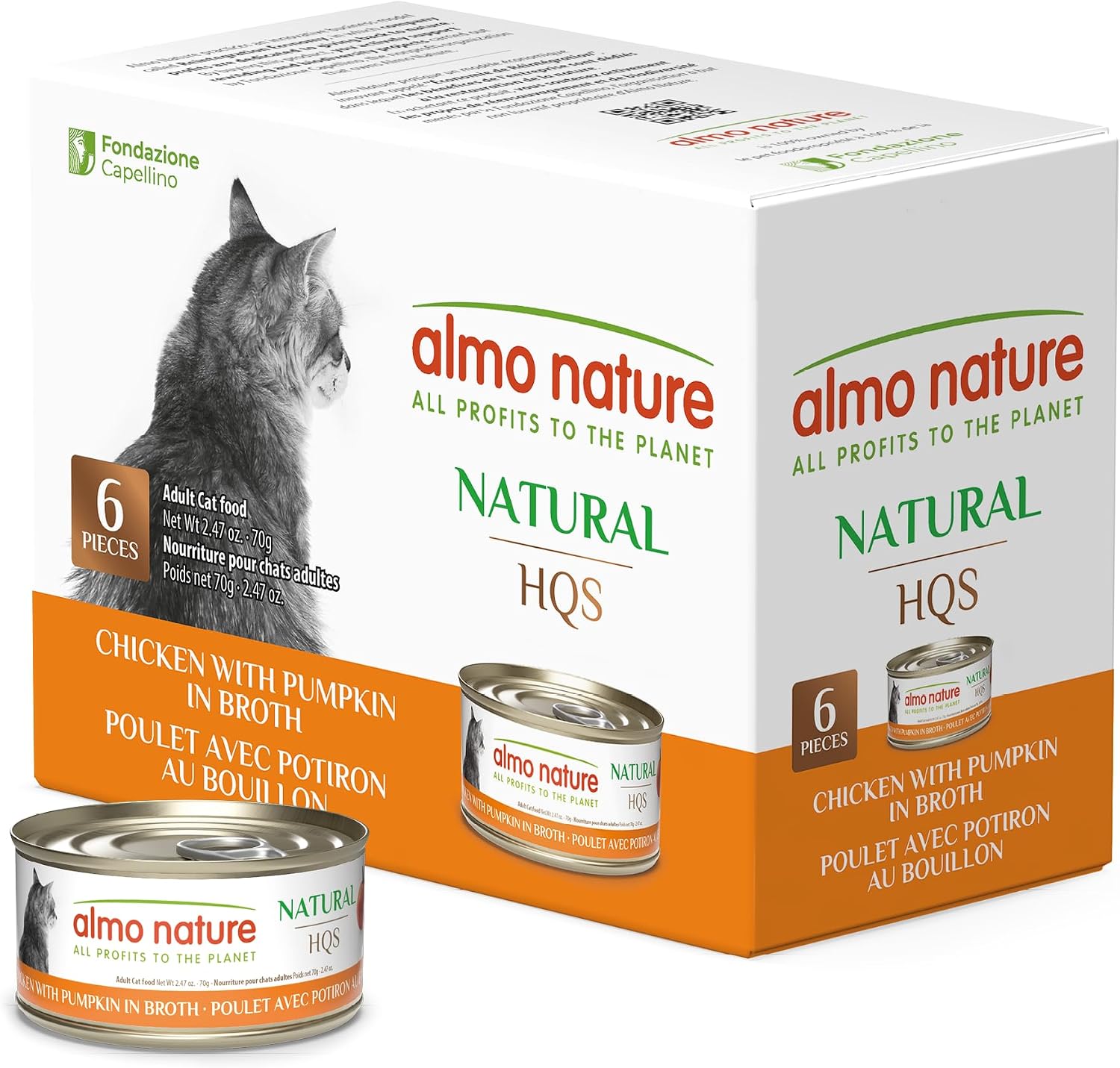almo nature HQS Natural Wet Cat Food Tuna and Shrimp, Grain Free, Additive Free - 2.47oz - Pack of 6