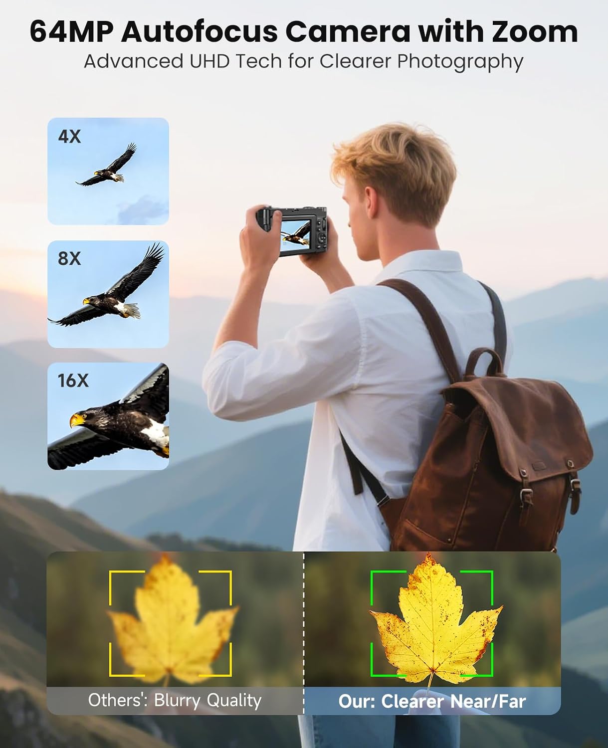 4K Digital Camera for Photography, with WiFi, 180° Flip Screen, 32GB Card | 64MP, Autofocus, 30FPS Video, Flash, Anti-Shake, 16X Zoom