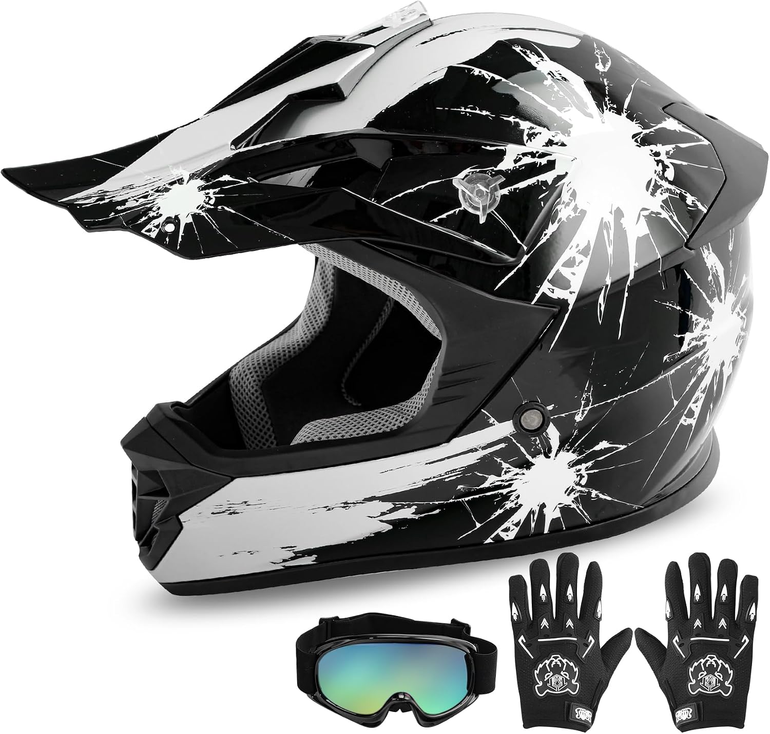 Kids Dirt Bike Helmet Youth Motorcycle Helmet DOT-Certified Full Face Helmets for Motocross ATV Off-Road Street Bike with Goggles & Gloves, Blue Flame Medium | Motorcycle Riding Gear included Goggles & Gloves, Ultra-Lightweight, For ATV UTV Off-Road, Blu…