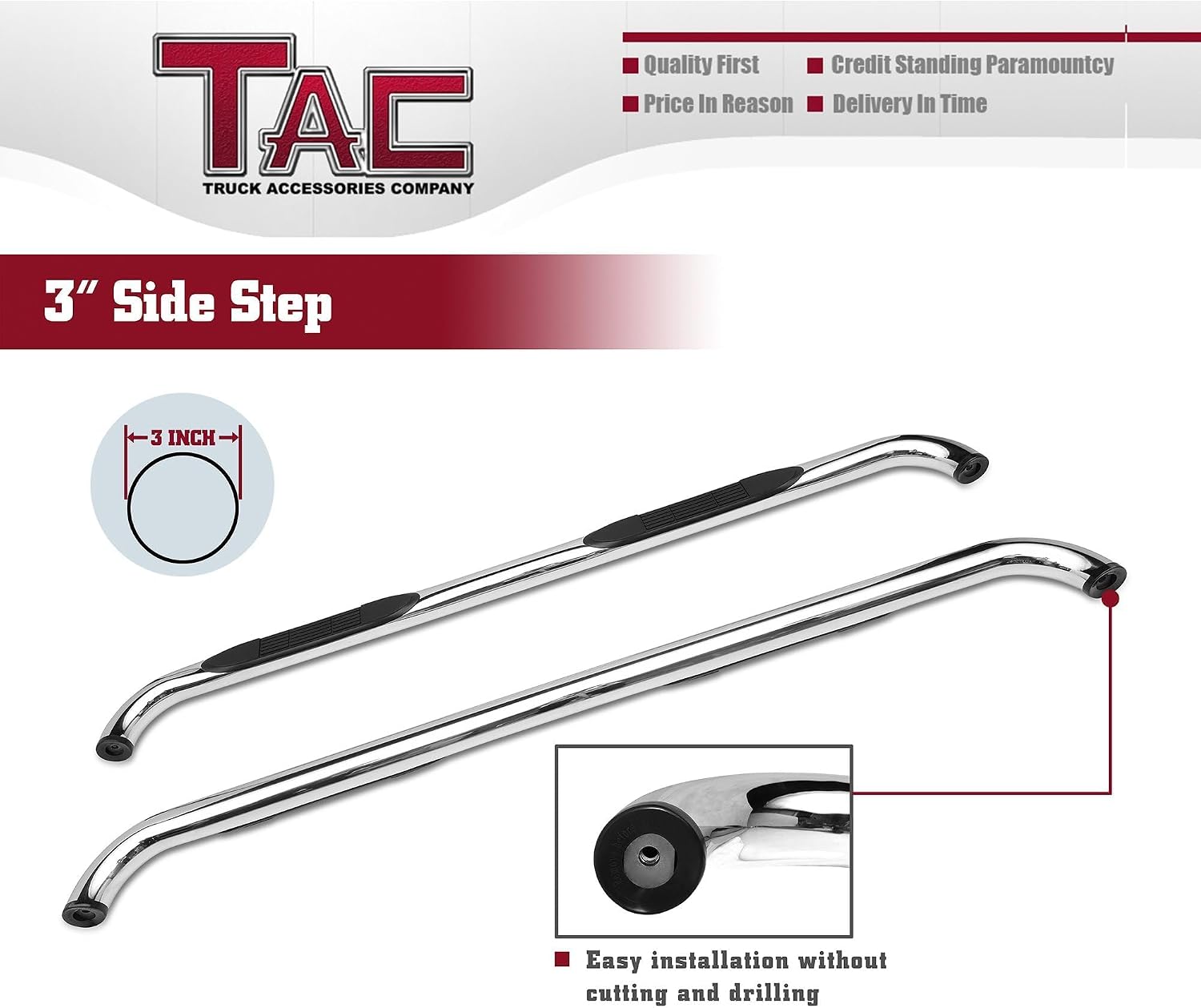 TAC Side Steps Fit Chevy Silverado/GMC Sierra 1999-2018 1500 & 1999-2019 2500/3500 Extended/Double Cab (Excluding C/K Classic) (Body Mount) Truck Pickup 3" Black Side Bars Nerf Bars 2 Pieces