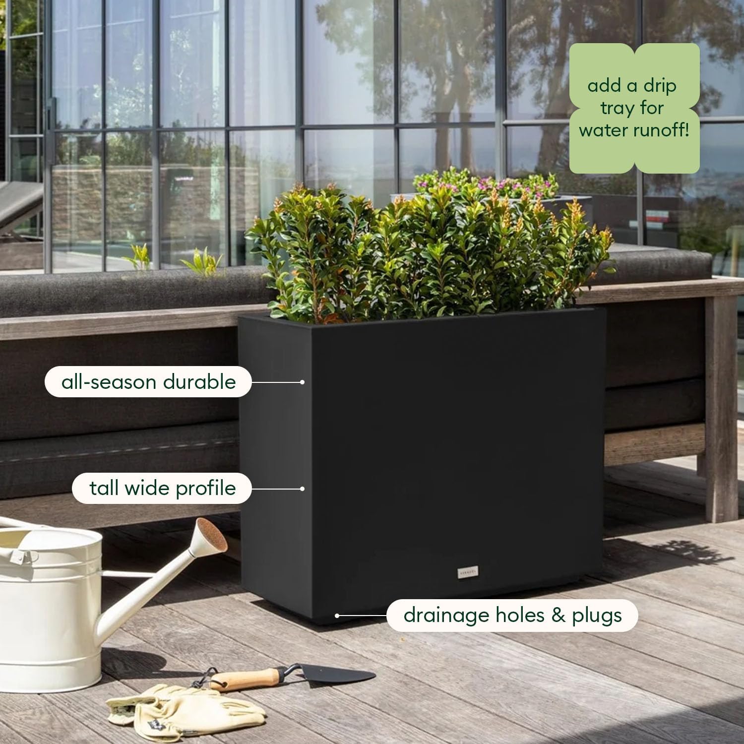 Veradek Span Plastic Box Series Planter - Tall Rectangular, White, All-Weather Resistant, Removable Insert Bucket, Modern Design, Indoor/Outdoor Use | Made From Durable Plastic Featuring a Removable Insert Bucket. Modern Porch/Patio Décor for Plants and…