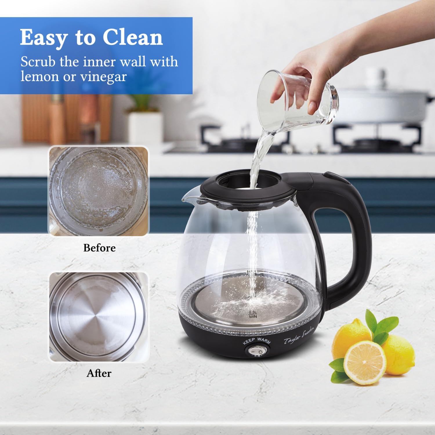 Taylor Swoden Electric Kettle with Tea Infuser, 1L Small Electric Tea Kettle with Keep Warm, LED Light Hot Water Boiler & Heater for Coffee & Teas