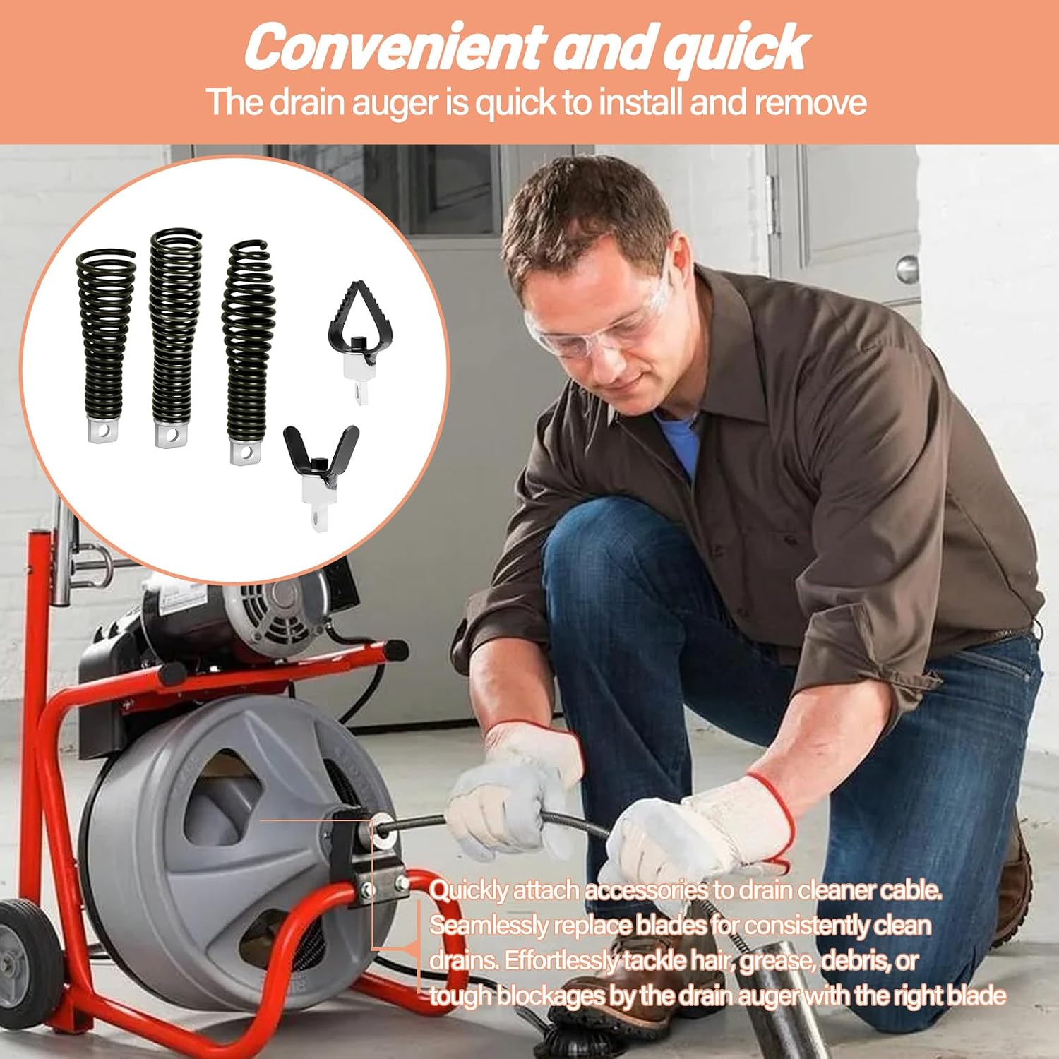 8Pcs Drain Snake Drill Attachment Cutter and Auger Kit Fit for 5/16-inch to 3/4-inch Drain Snake, Used in 50-100FT AC Drain Cleaning Machine
