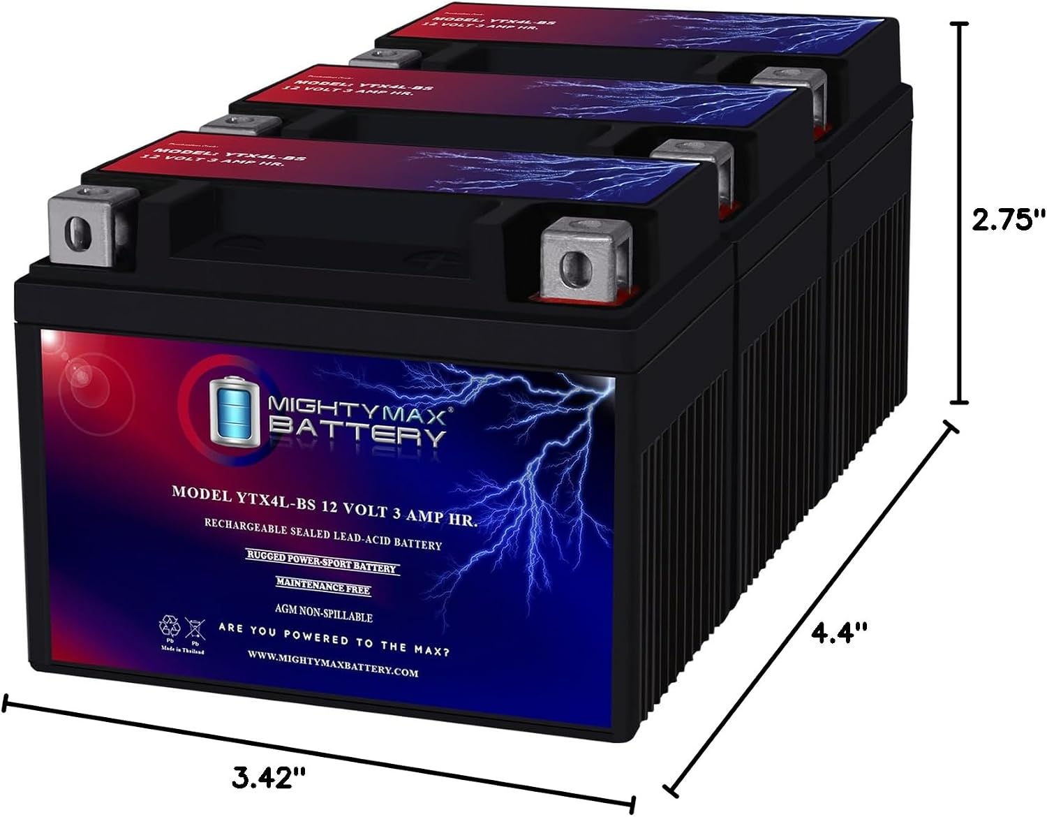 Mighty Max Battery YTX4L-BS Replacement for 1999-03 E-Ton AXL, TXL, NXL, RXL 50 and 90cc