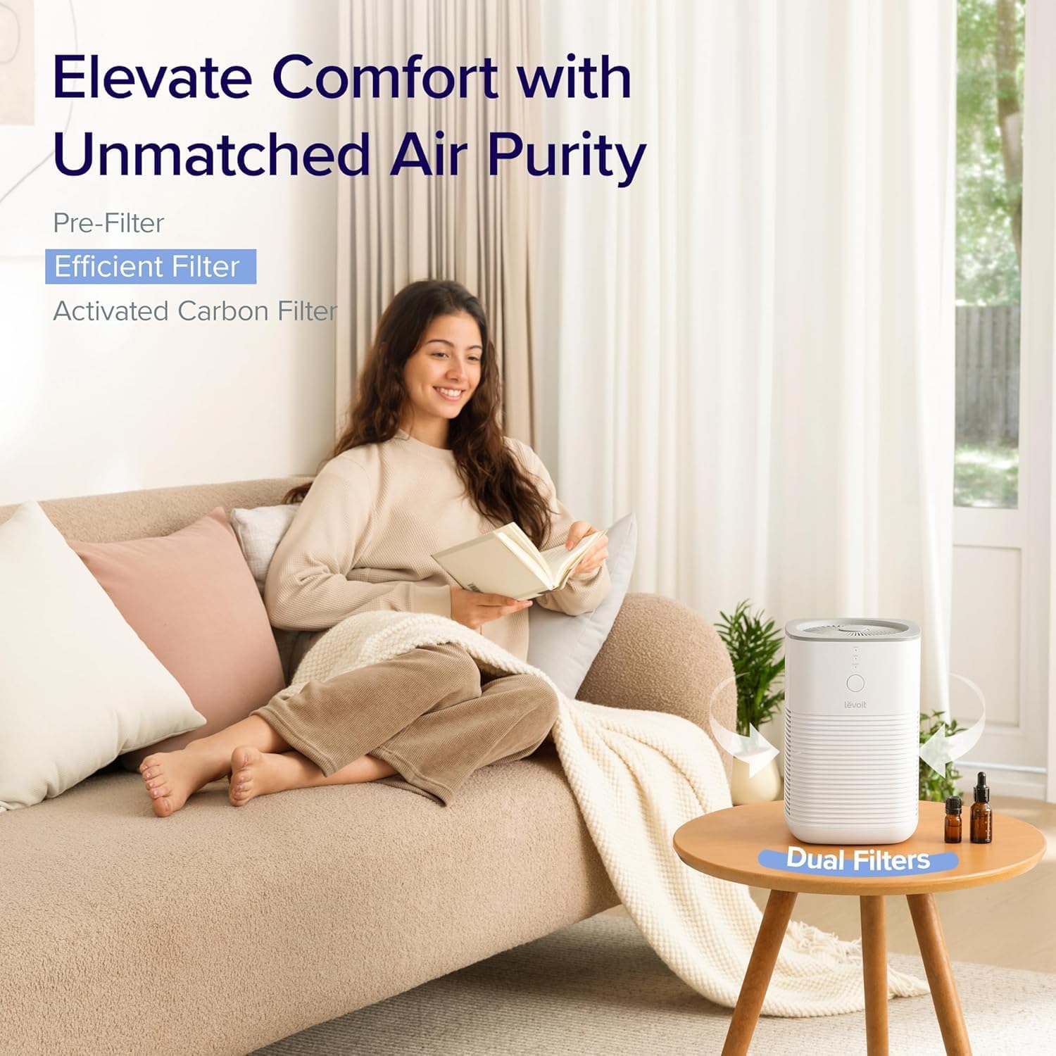 Levoit Air Purifier for Home Pets Bedroom Dorm Room, Smart & Voice Control