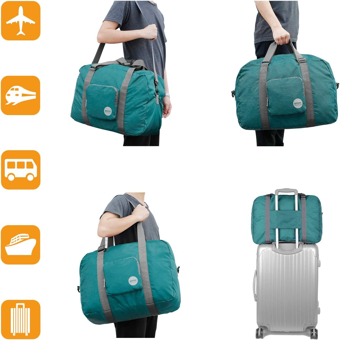 WANDF Foldable Personal Item Bag, Carry on Travel Duffle Bag | Frontier Airline Underseat Fit, 18x14x8 inches, Weekend Overnight Trips, Packable