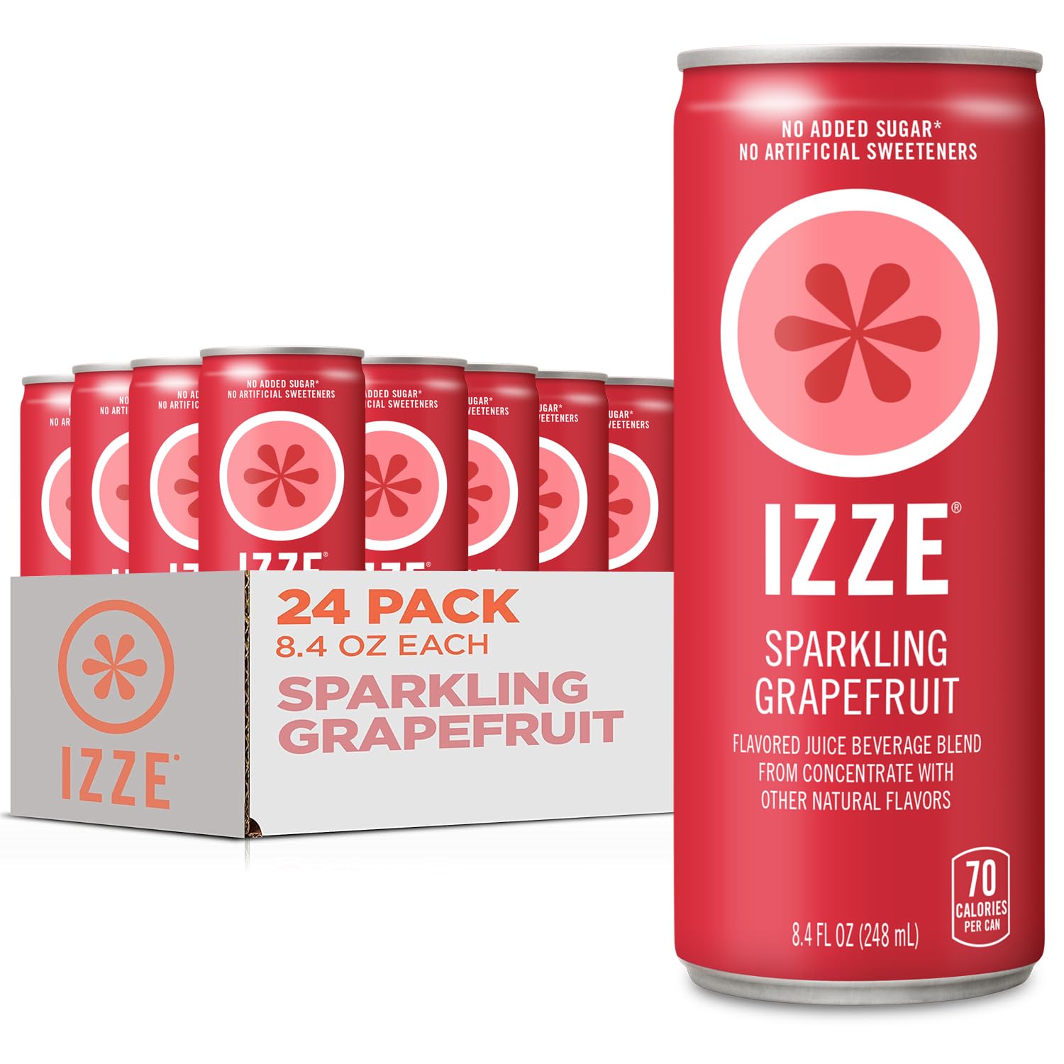 IZZE Sparkling Water Juice Beverage Blend, Pineapple, No Sugar Added, 8.4 FL OZ, 24 Cans