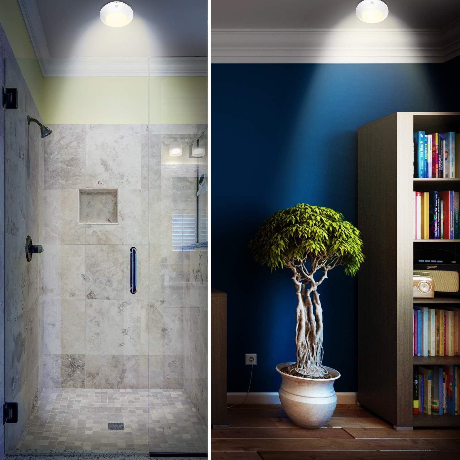 HONWELL Motion Sensor Light Indoor Ceiling Light Cordless Motion Sensor Light Battery Powered LED Warm White Light for Closet Cabinet Kitchen