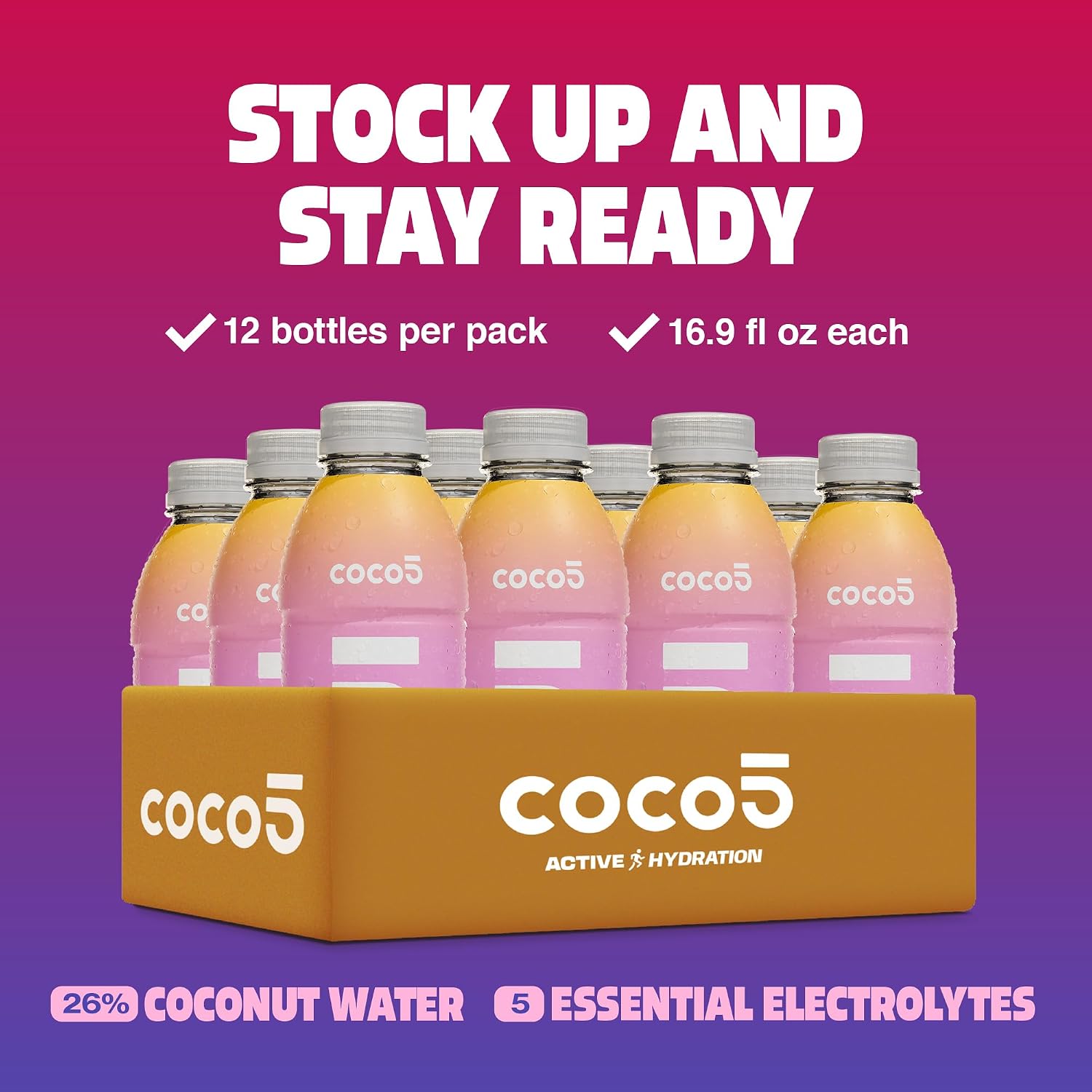 Coco5 Original Coconut Water Natural Electrolyte Sports Drink, 12 Pack | Active hydration. Low sugar, nothing artificial. Potassium, sodium, magnesium, calcium, chloride. 8 real ingredients.