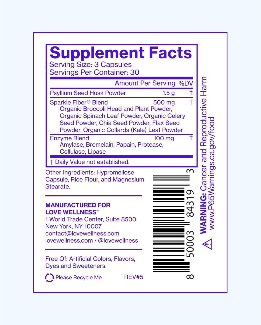 Love Wellness Sparkle Fiber| Fiber Supplement with Digestive Enzymes| 90 Ct
