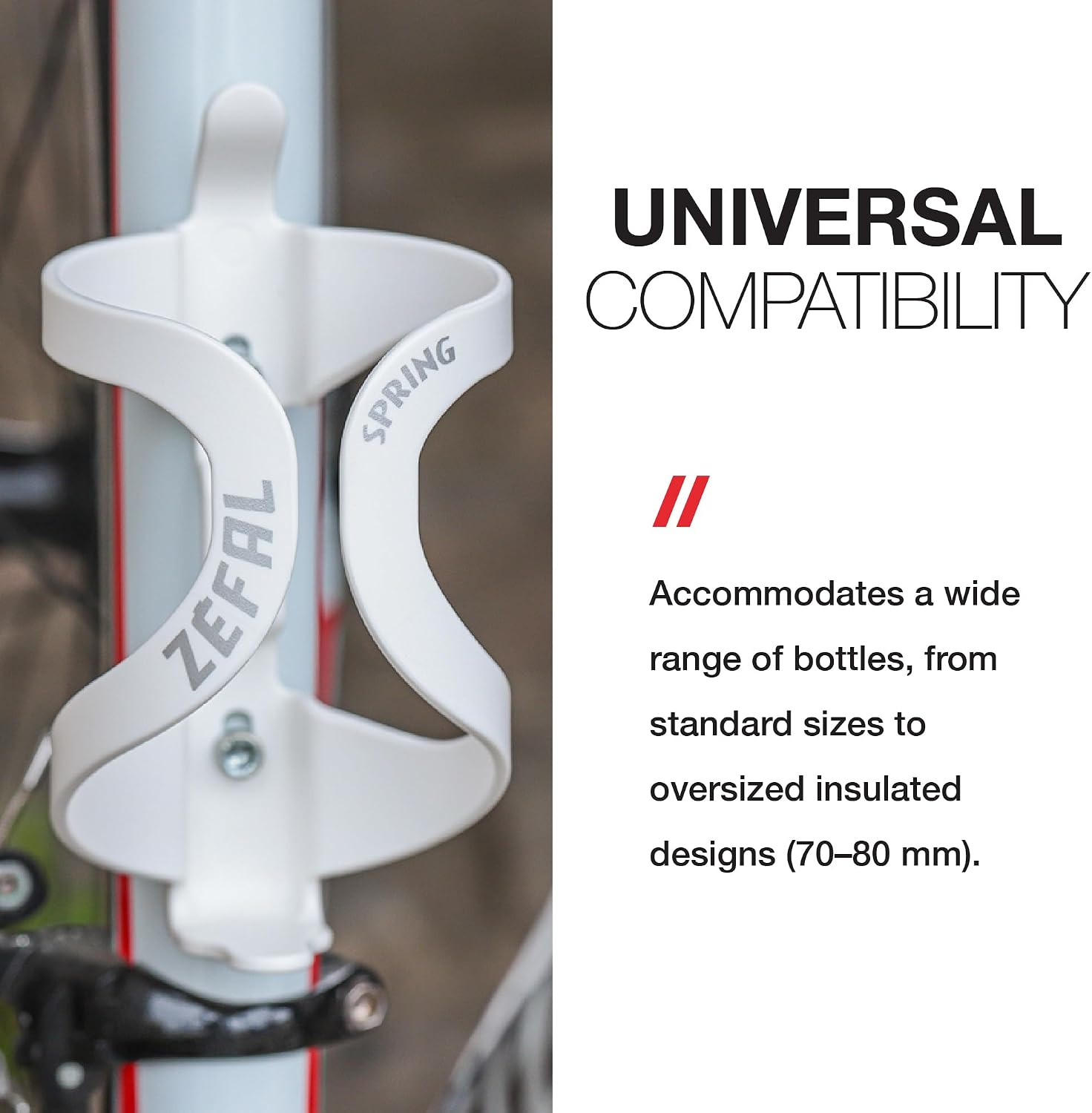 Zefal Spring Bottle Cage – Black, Lightweight 46g Flexible Thermoplastic Resin Water Bottle Holder, Universal 70–80 mm Fit