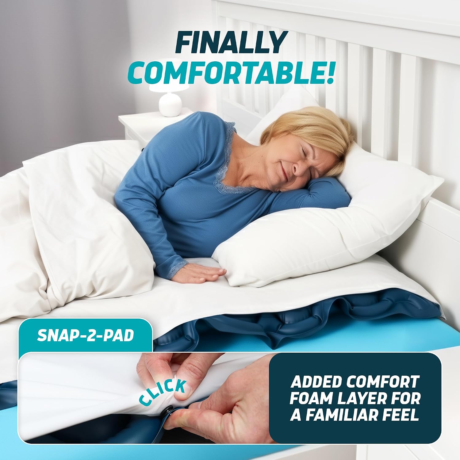 Lunderg PressuRelief Alternating Air Pressure Mattress Pad with Static Mode | With Snap-2-Pad Comfort Layer - Quiet Pump, Comfortable Bed Sore Prevention Mattress Topper for Hospital Bed or Home
