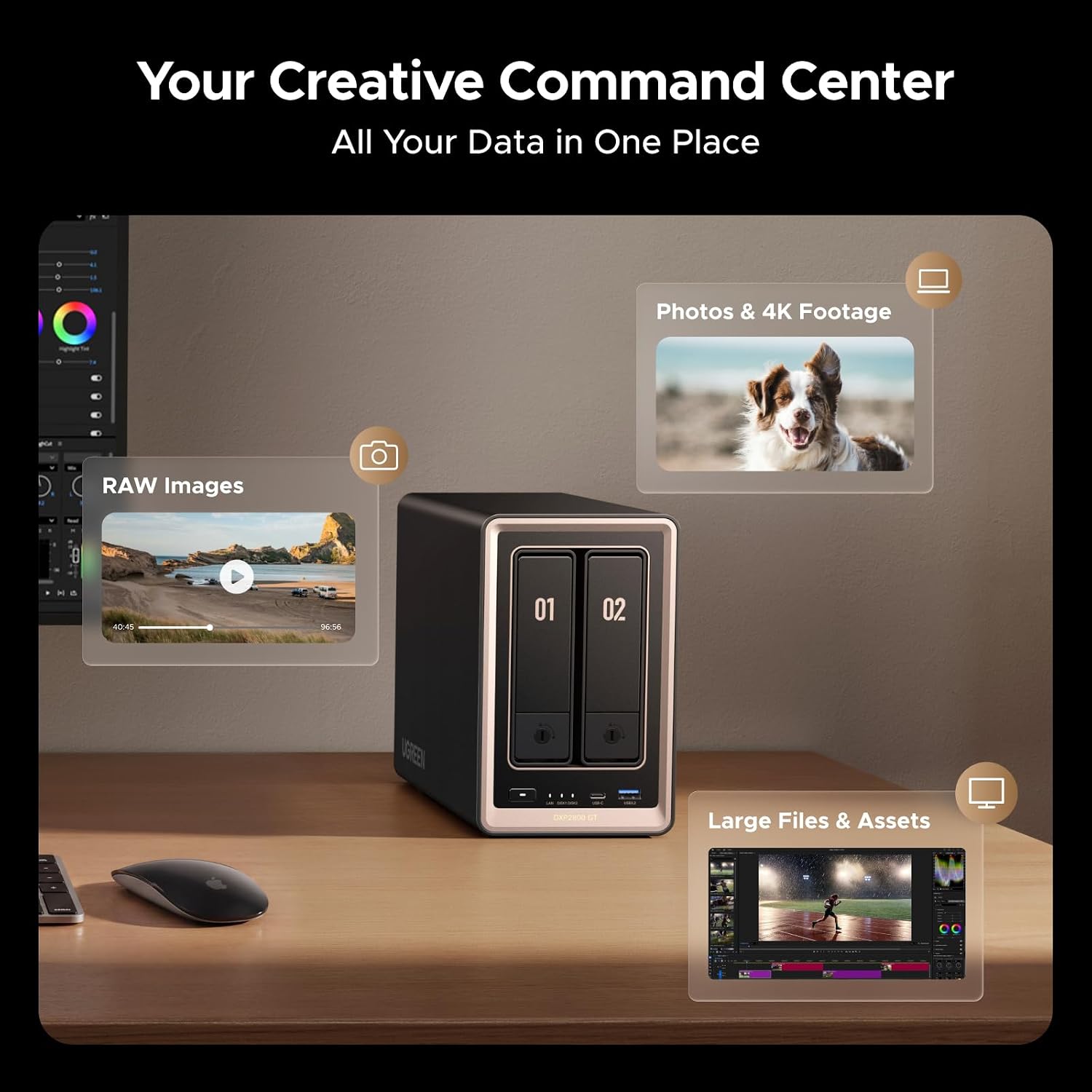 UGREEN NAS DXP2800 2-Bay, Ideal for Content Creators and Enthusiasts | Intel N100 Quad-Core CPU, 8GB DDR5 RAM, 2.5GbE, 2X M.2 NVMe Slots, 4K HDMI, Desktop NAS Network Attached Storage (Diskless)