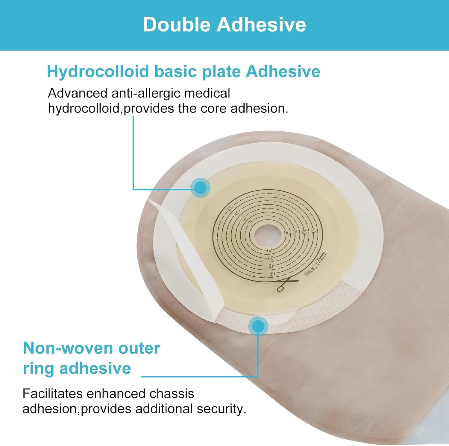 20 PCS Colostomy Bags, Ostomy Supplies,One Piece Drainable Ostomy Pouch with Hook and Loop Closure for Ileostomy Stoma Care, 15mm-60mm Cut to Fit