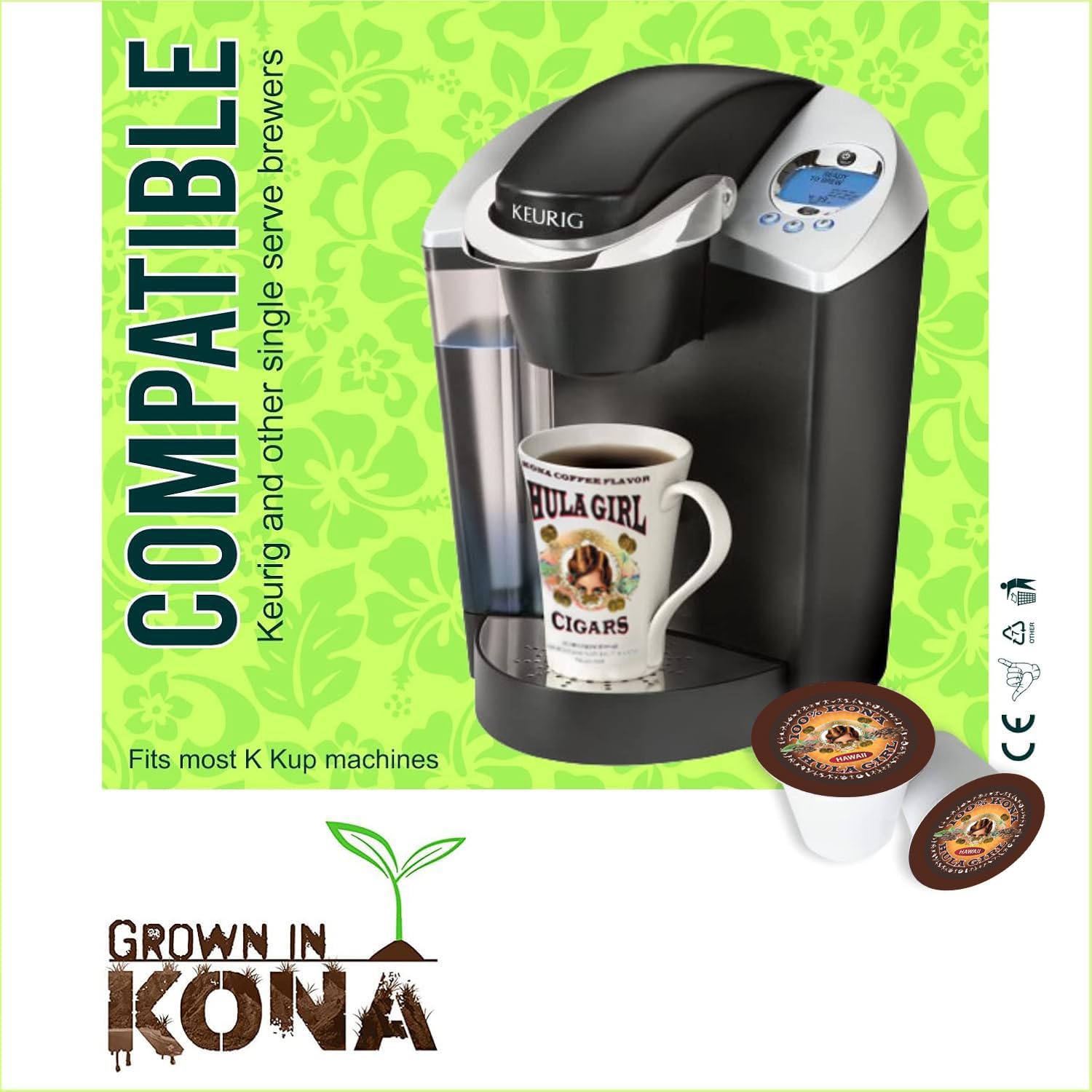Hula Girl 100% Kona Coffee, Single Serve for Keurig K-Cup Brewers, Medium Roast, Works in the New K2