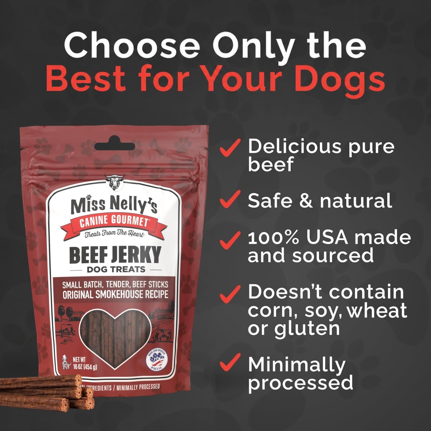 Miss Nelly's- All Natural Beef Jerky Dog Treats Made in USA Only, 16 oz Bag