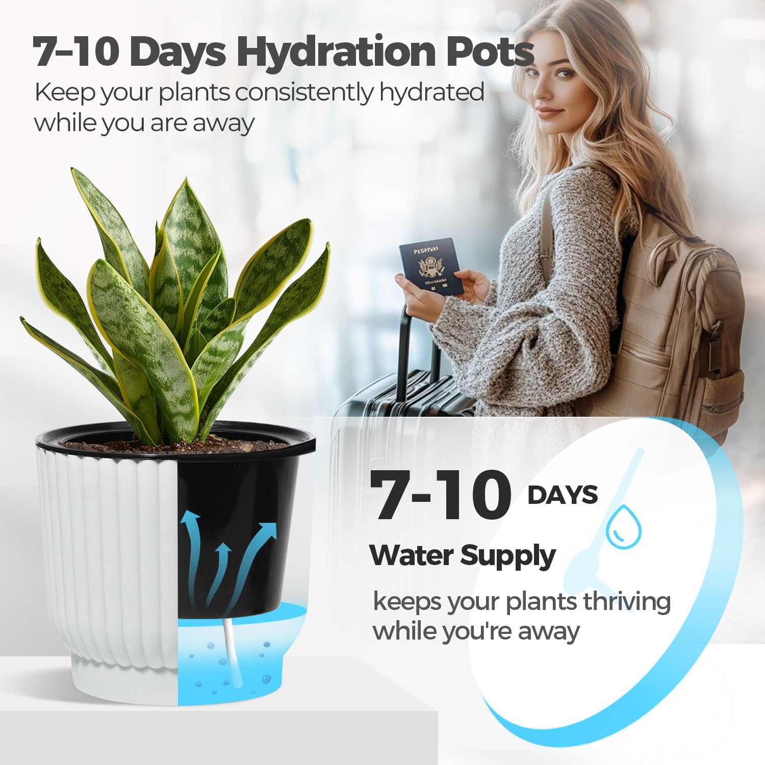 T4U Self Watering Pots for Indoor Plants, 4 Inch 6 Pack Planter White