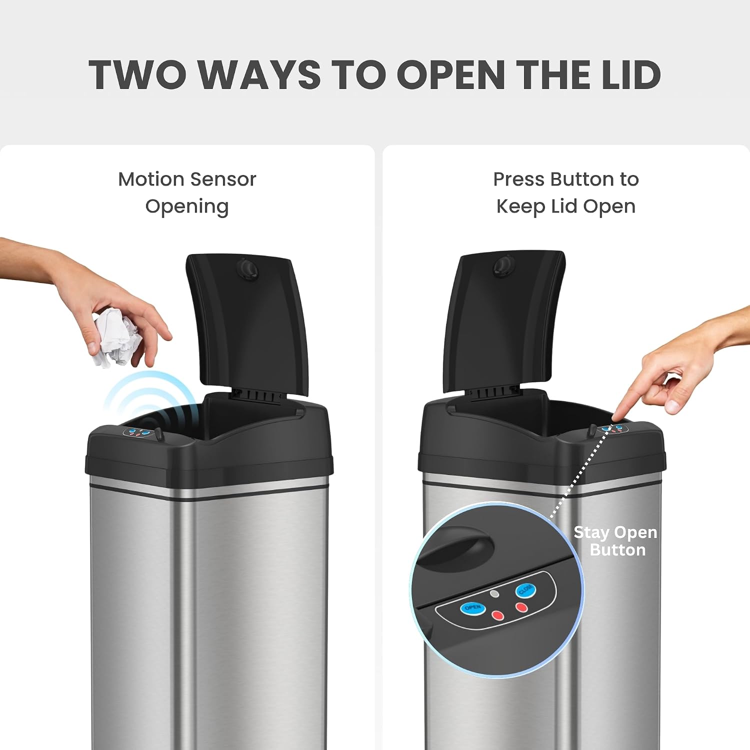 iTouchless 50 Liter / 13 Gallon Kitchen Trash Can with Lid & Deodorizer – Motion Sensor Semi-Round Stainless Steel Garbage Bin for Home, Office, or Garage – Slim, Wide Opening Large Capacity Design