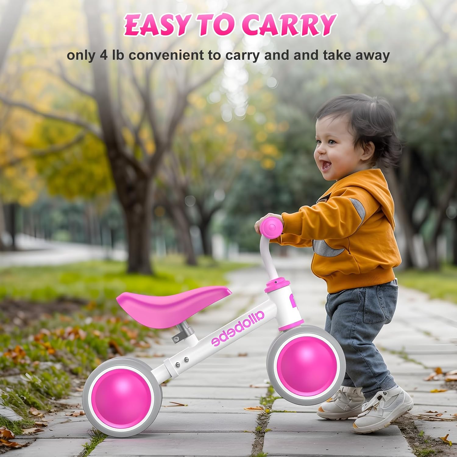 Baby Balance Bike, Cute Toddler Bikes 12-36 Months Gifts for 1 Year Old Girl Bike to Train Baby from Standing to Running with Adjustable Seat Silent & Soft 3 Wheels