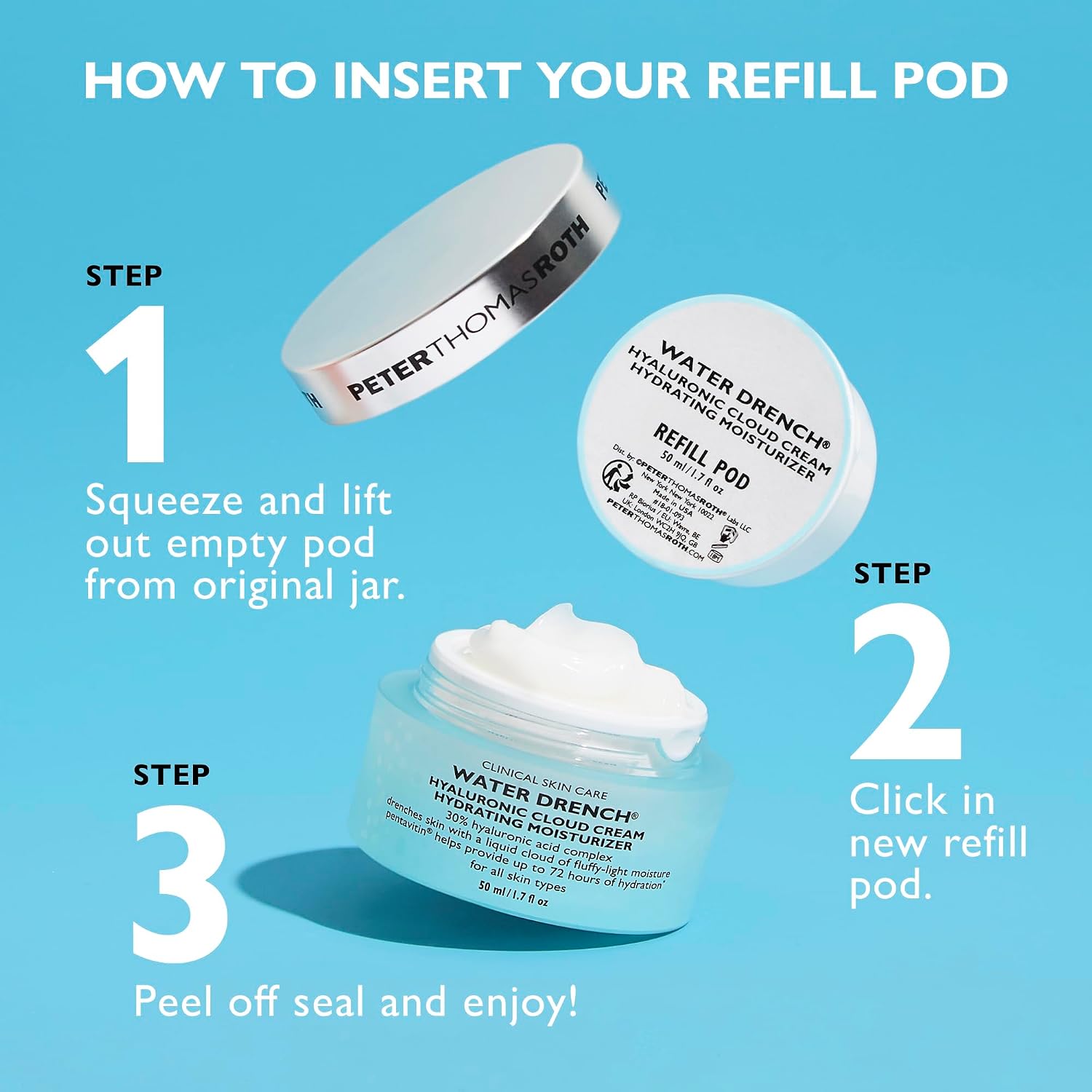 Peter Thomas Roth | Water Drench® Hyaluronic Cloud Cream Hydrating Refillable Moisturizer | Hyaluronic Acid Cream For All Skin Types, Line-Smoothing, Fragrance-Free