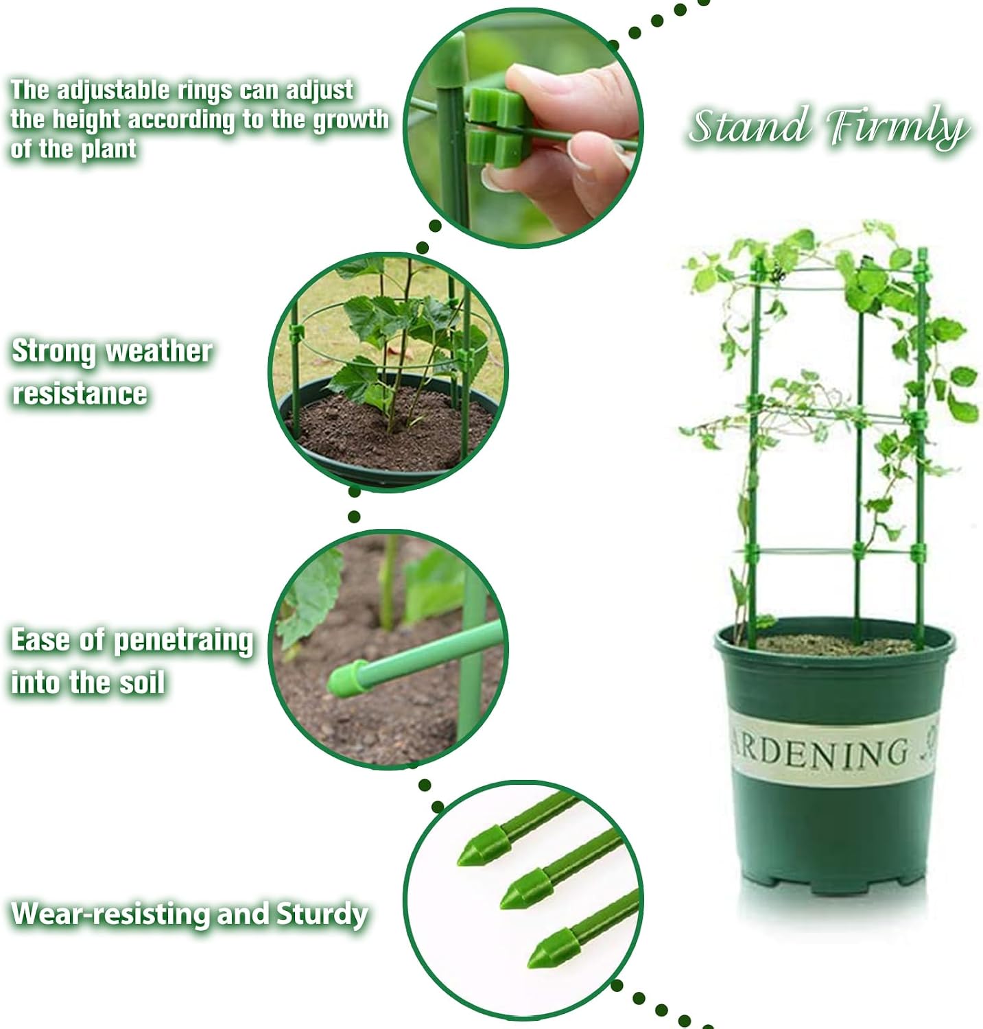 Legigo 3 Packs Plant Support Cages Tomato Cage for Garden- 18 Inch Adjustable Garden Cucumber Trellis Plant Stakes