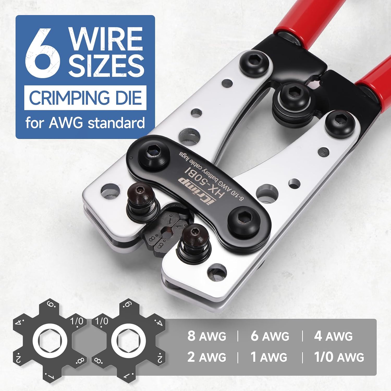iCrimp Cable Lug Crimping Tool for Heavy Duty Wire Lugs AWG 8-1/0 | Battery Cable Crimper, Battery Terminal, Copper Lugs