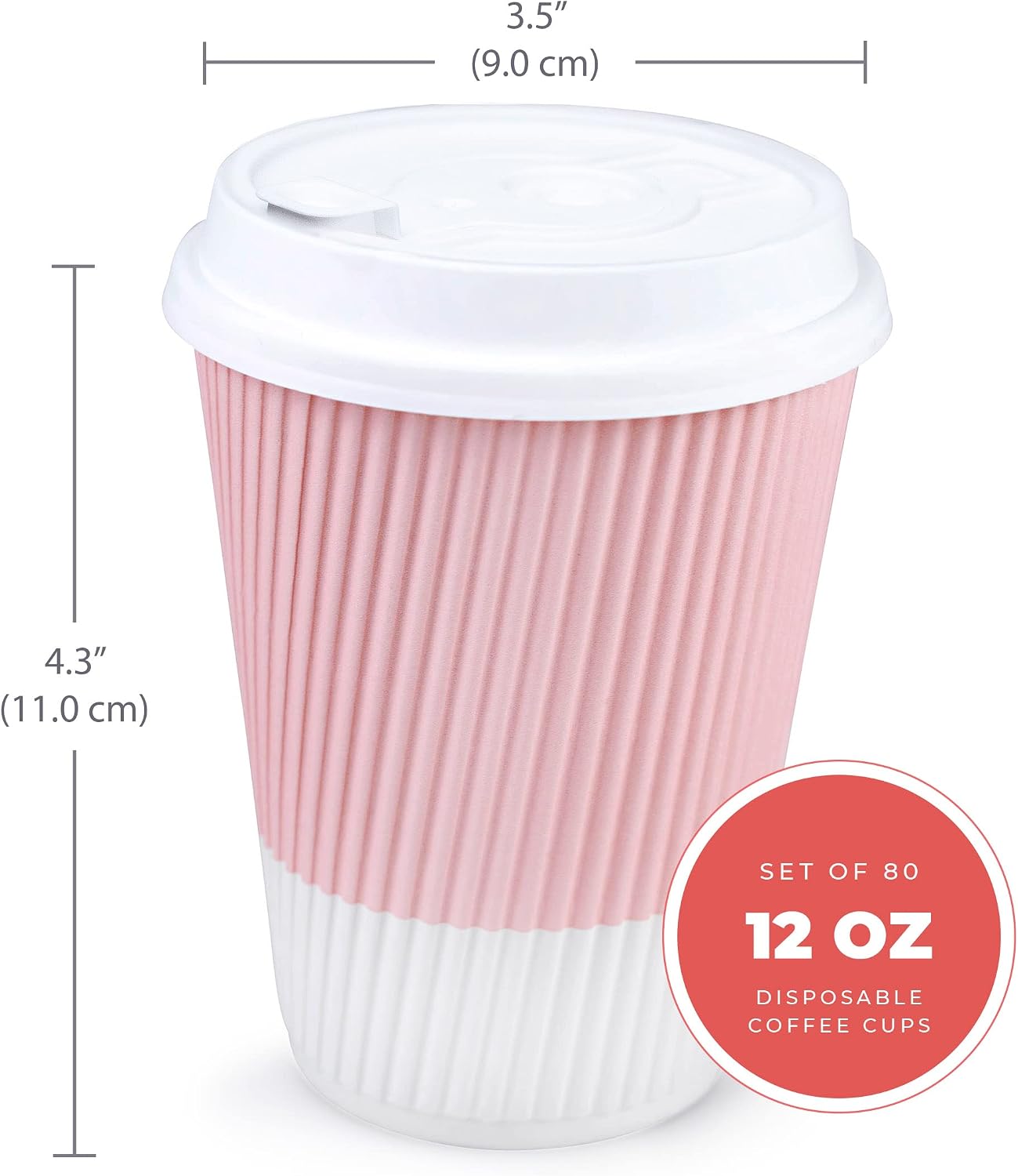 Disposable Coffee Cups With Lids - (80 set) 12 oz Paper To Go Coffee Cups With Resealable Lids Prevent Leaks! Travel Insulated Hot Beverage Drink Cup. Will Not Bend With Heat or Burn Fingers