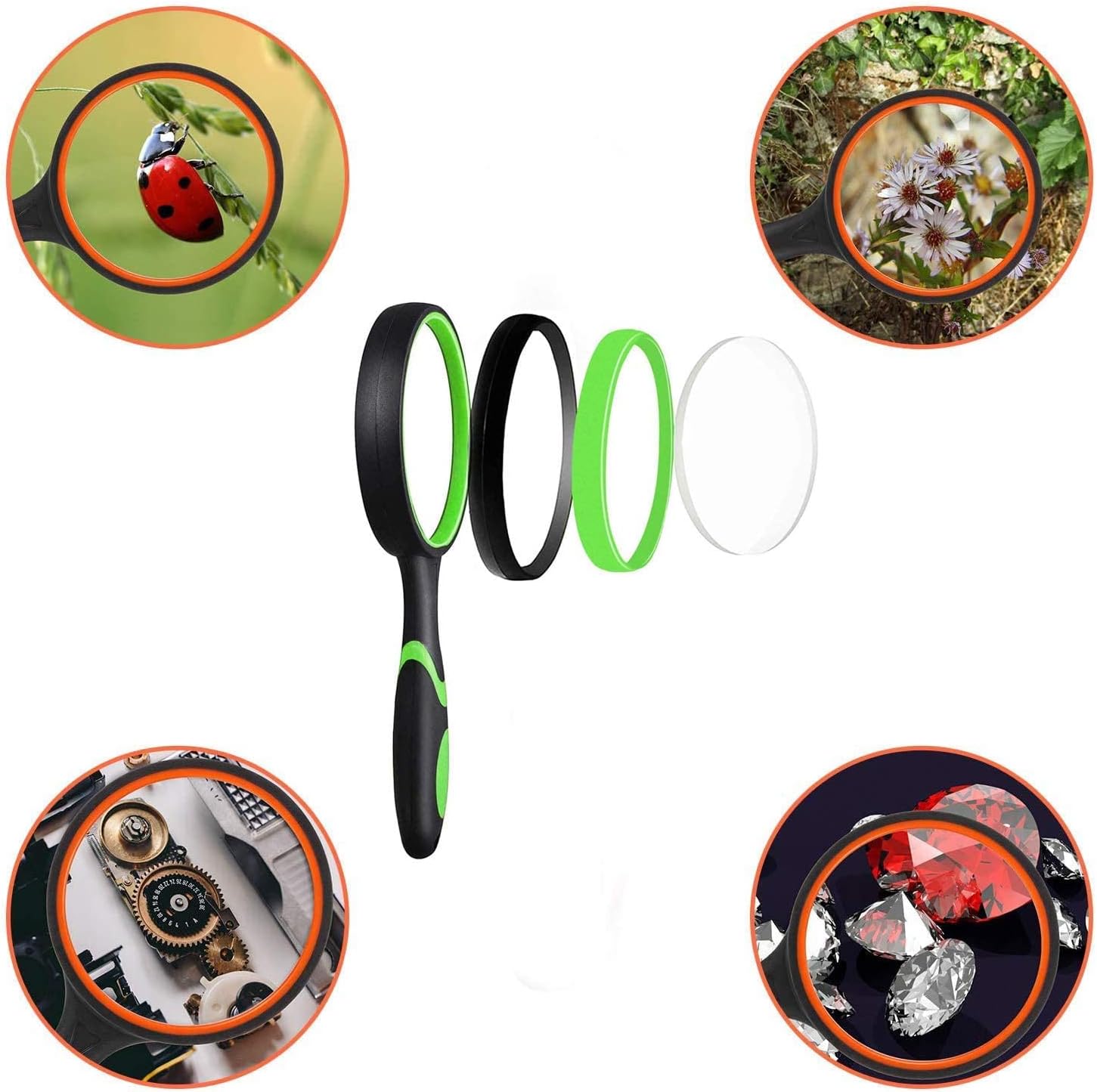 8 Pack 8X Handheld Magnifying Glass Reading Magnifier 50mm Magnifying Glass Lens with Non-Slip Rubber Handle for Reading Hobbies and Science
