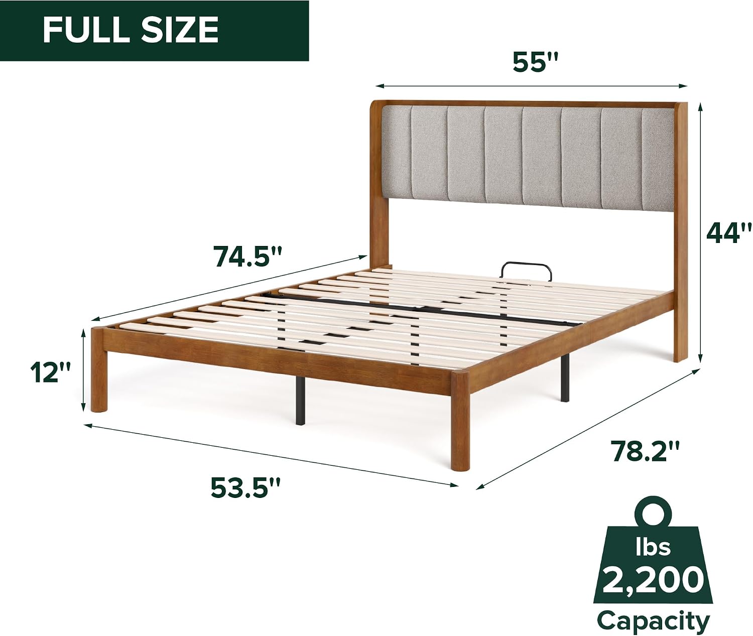 Zinus Jonas Bamboo Platform Bed Frame, Wingback Headboard, Queen | Mid-Century Modern Design, Plush Upholstered Comfort, Sustainable Bamboo, Fits Any Bedroom Style, No Box Spring Needed