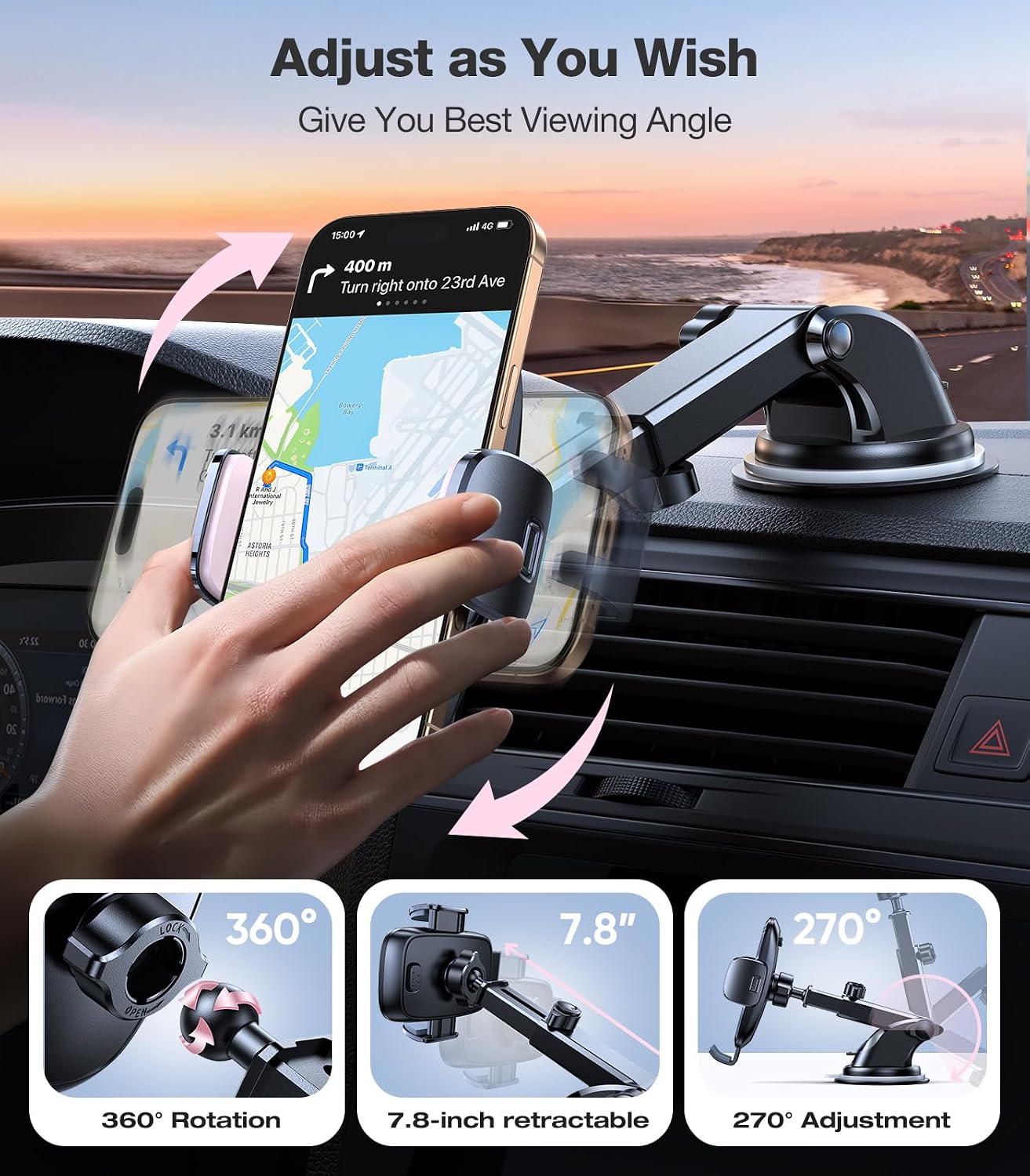 TORRAS Ultra-Durable Phone Holders for Your Car【96+LBS Strongest Suction】 Car Phone Holder Mount, Safety Certs Cell Phone Car Mount Truck for Dashboard Windshield Vent for iPhone 17 16 15 14 Pro Max
