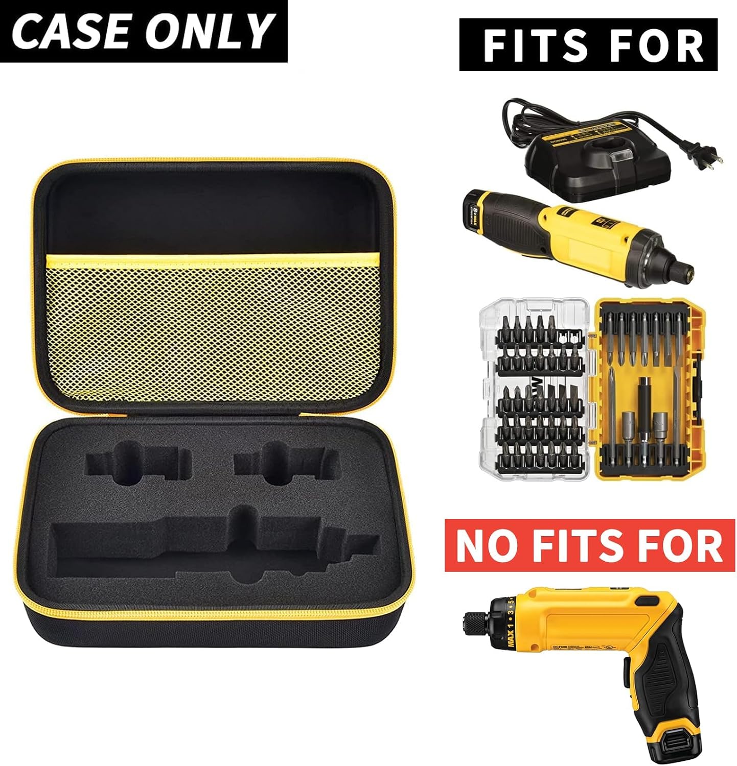 GWCASE Case for DEWALT 8V MAX Cordless Screwdriver Kit DCF682N1/DCF682N2 | Gyroscopic Storage Holder with Mesh Pocket for Electric Screwdriving