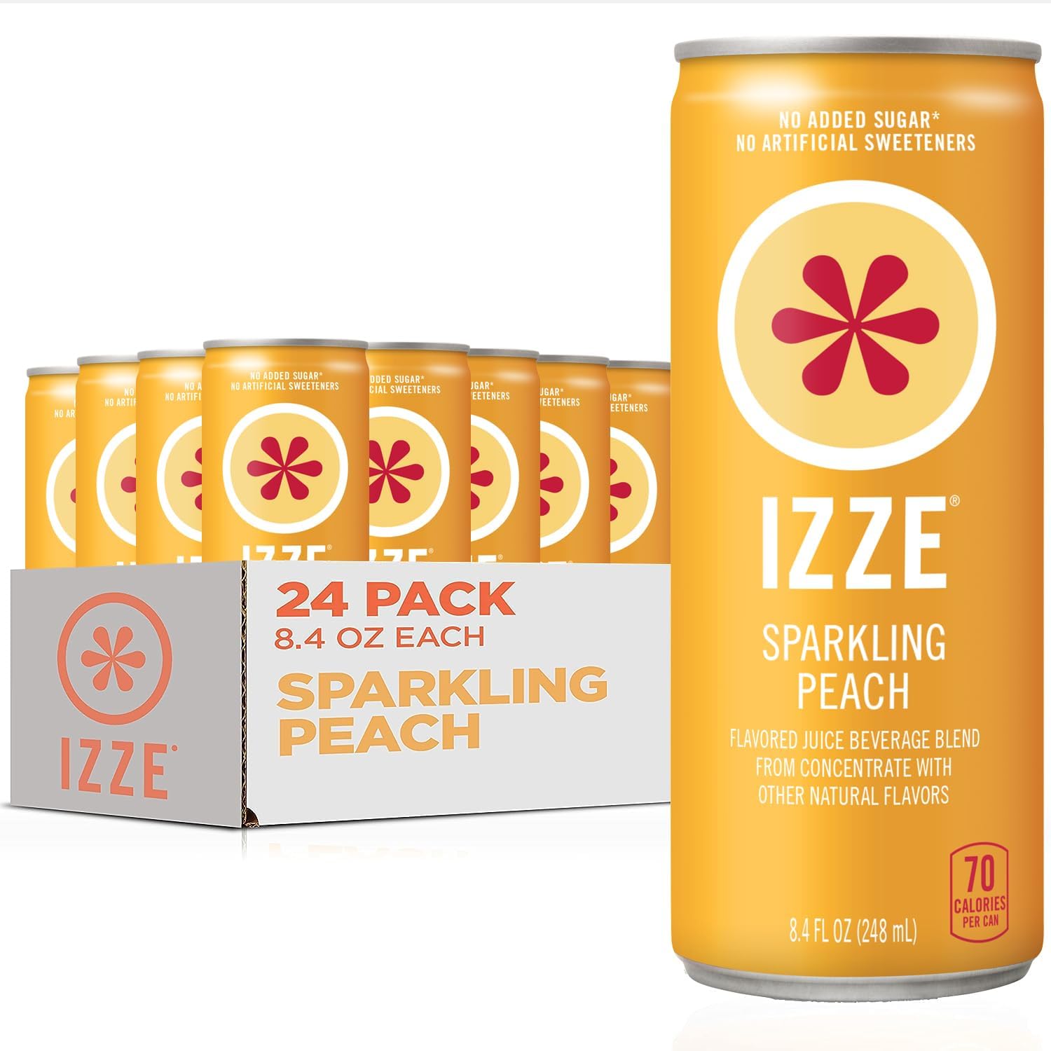 IZZE Sparkling Water Juice Beverage Blend, Pineapple, No Sugar Added, 8.4 FL OZ, 24 Cans