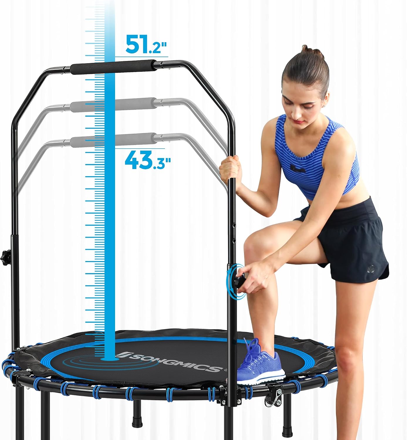 SONGMICS 40 Inches Mini Fitness Trampoline, Fitness Rebounder with Adjustable Handrail, Foldable Trampoline for At-Home Workout, Max. Load 264.6 lb