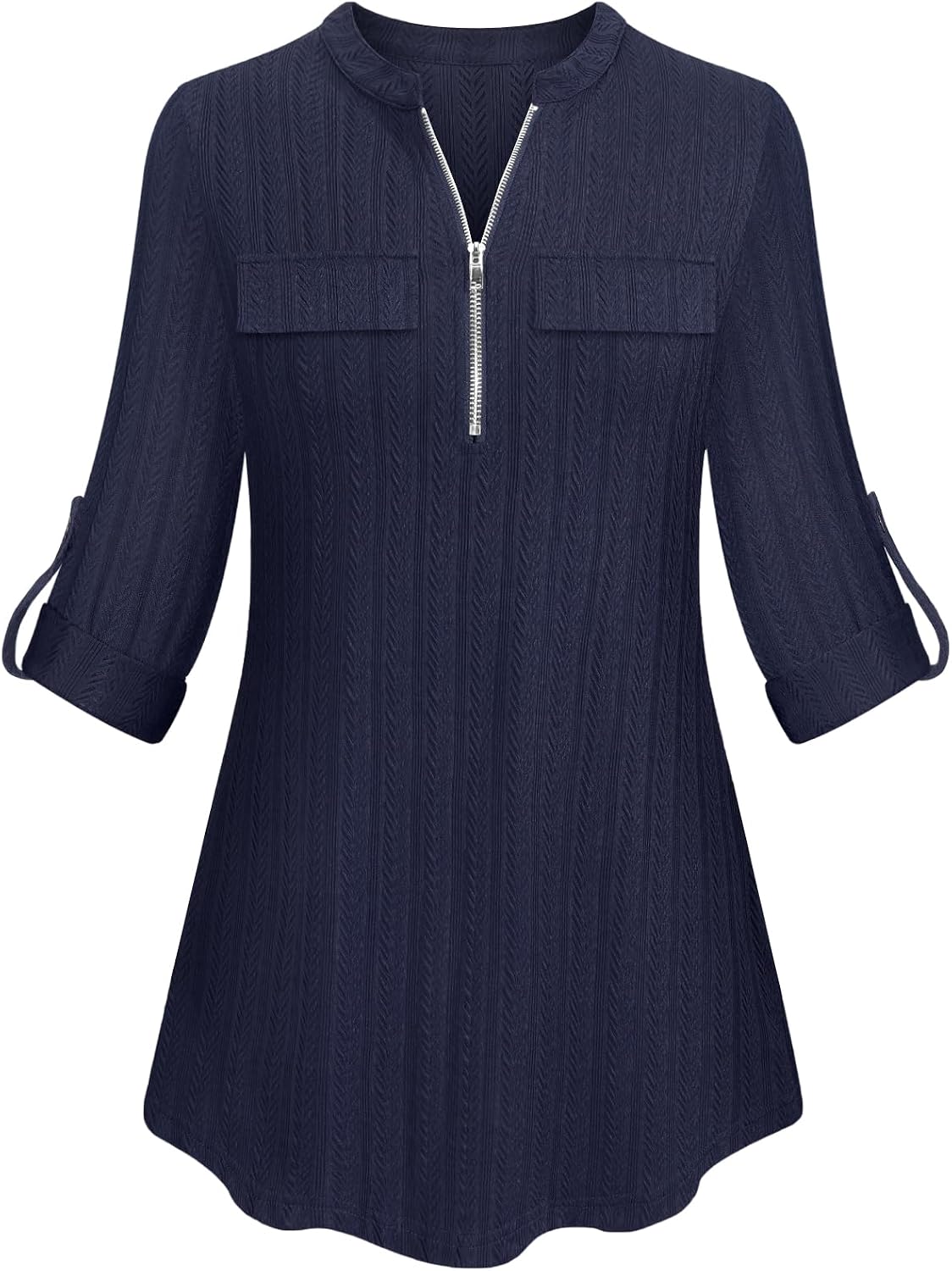 Tanst Sky Womens Casual Long Sleeve Zipped V Neck Plaid Tunic Blouses