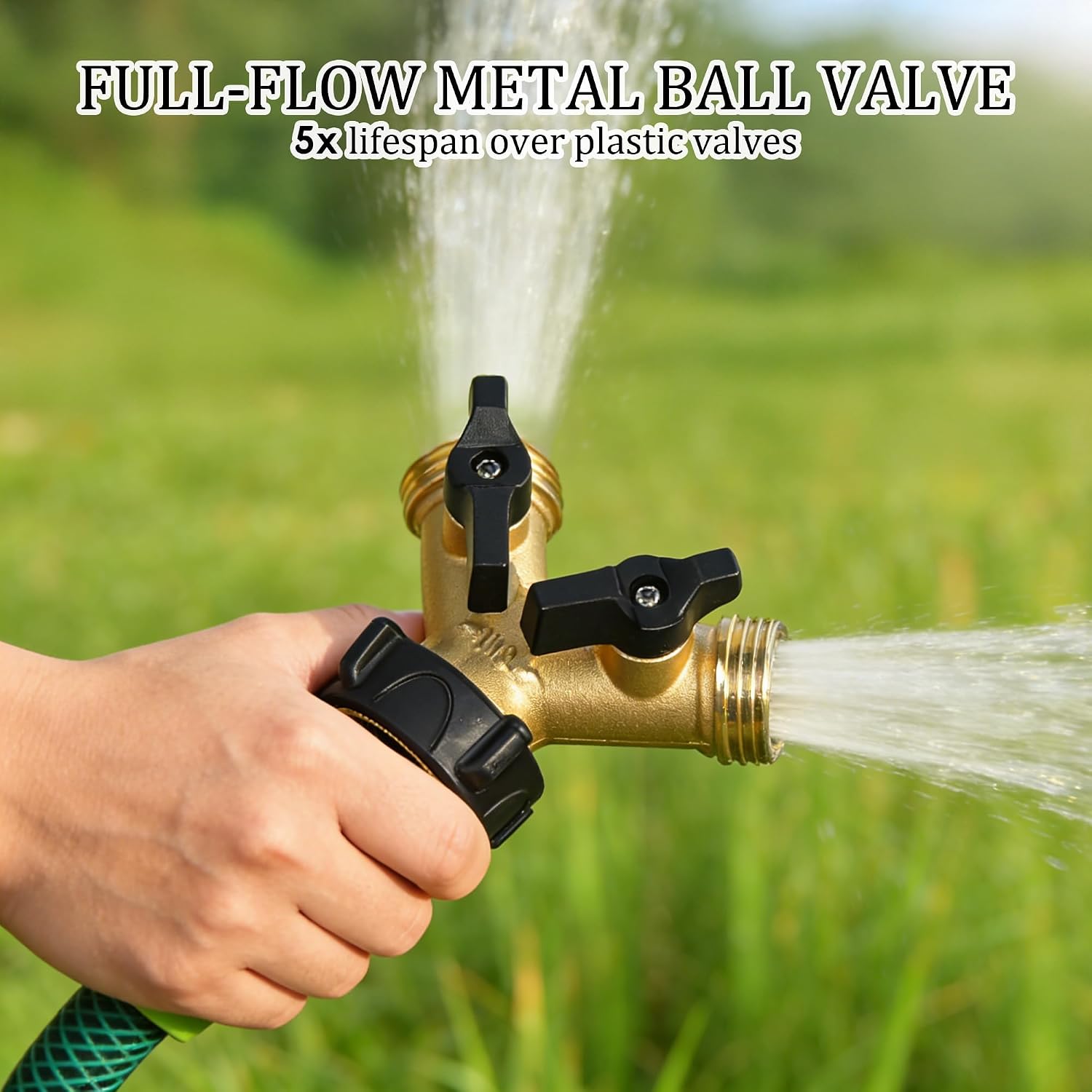 Hourleey Brass Garden Hose Splitter 2 Way, 3/4 Inch Hose Connector Tap Splitter, Hose Y Splitter
