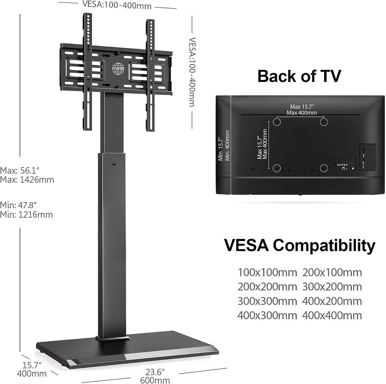 FITUEYES Iron Base Universal Floor TV Stand for 32-65 Inch TVs, Black