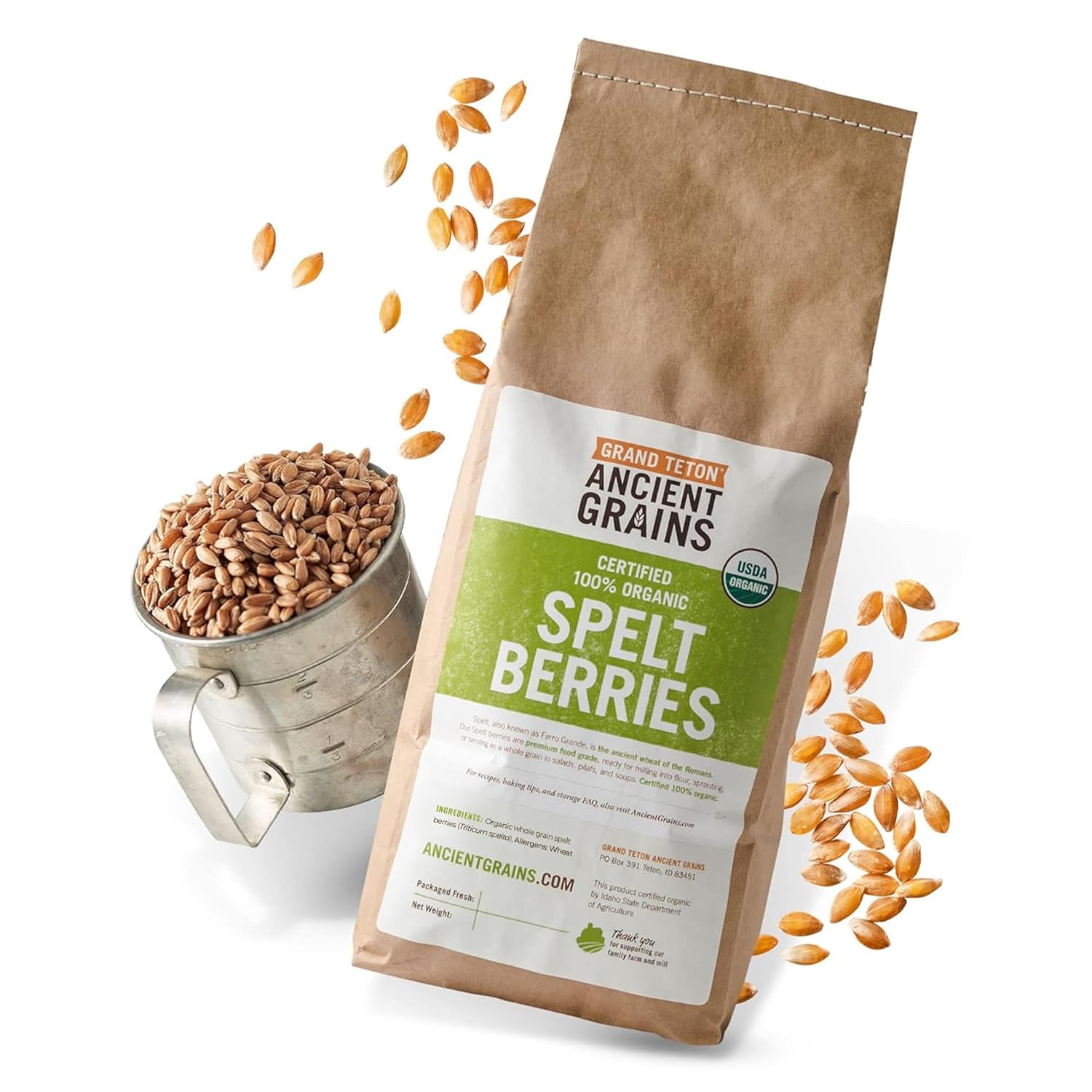 Grand Teton Ancient Grains - 100% Organic Spelt Berries, Whole Unmilled Spelt Berries, US-Grown Farro Organic Grain, Nutritious Baking Staple