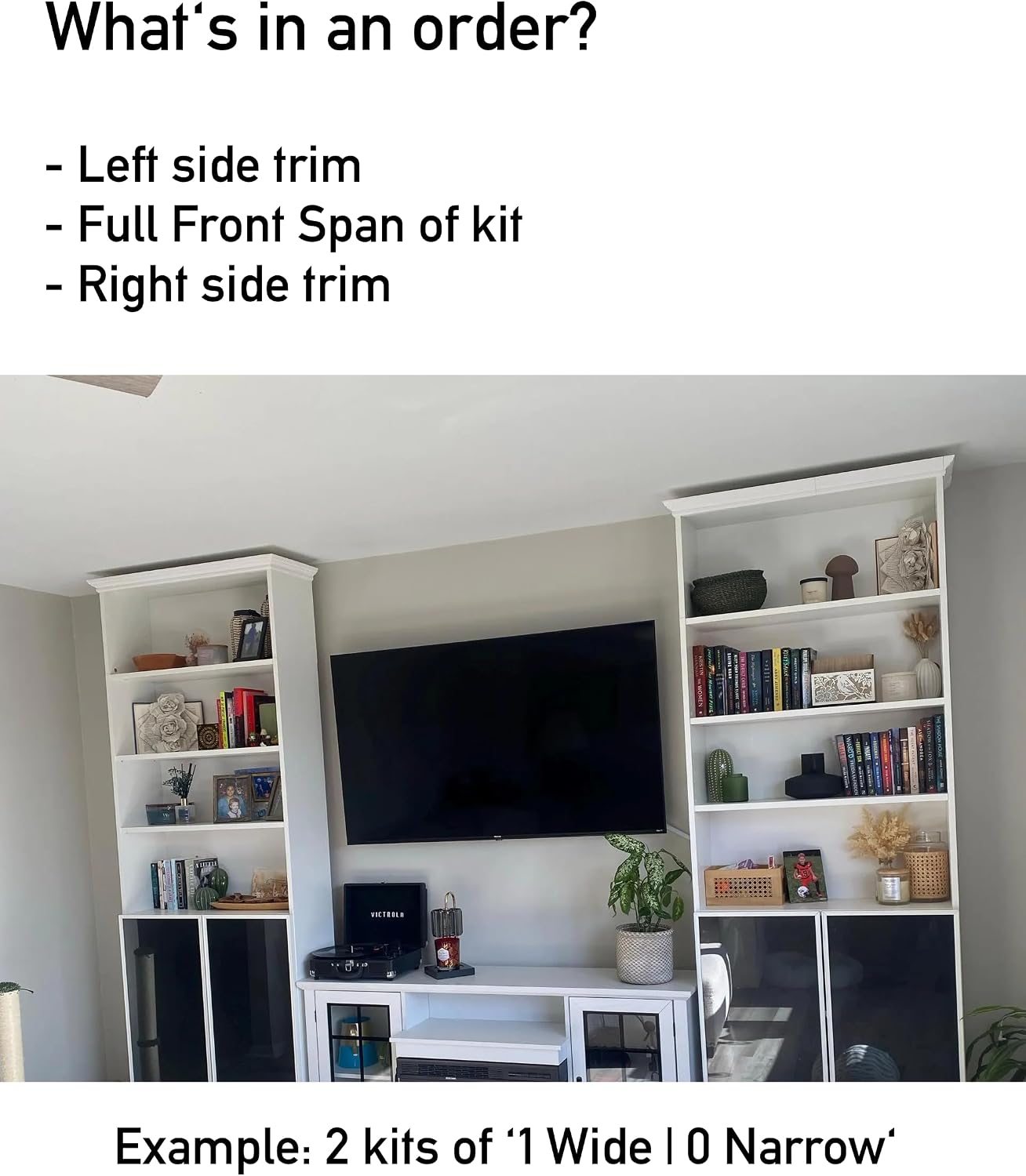 Crown Molding Kit Designed for IKEA Billy Bookshelf – Modular Top Trim for Wide or Narrow – Easy No-Tool No-Glue Installation – Fits No-Door