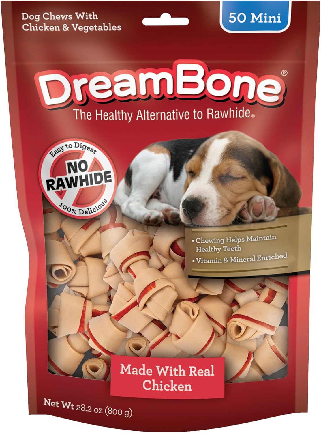 DreamBone Mini Bone Rawhide-Free Dog Treats With Real Protein, 24 Count | Daily Chew, Digests Safely and Completely, Made With Real Protein, Chicken and Veggies, For Adult Dogs