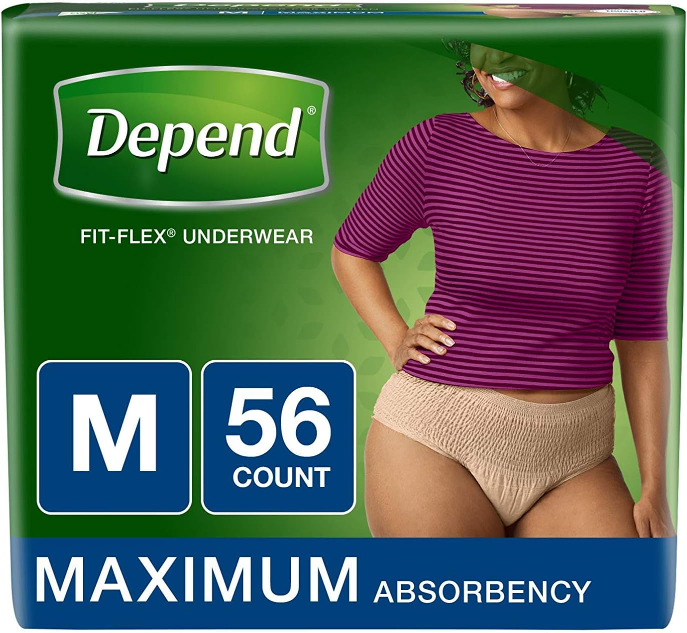 Depend FIT-FLEX Incontinence Underwear for Women, Disposable, Maximum Absorbency, Large, Blush, 52 Count (2 Packs of 26) (Packaging May Vary)