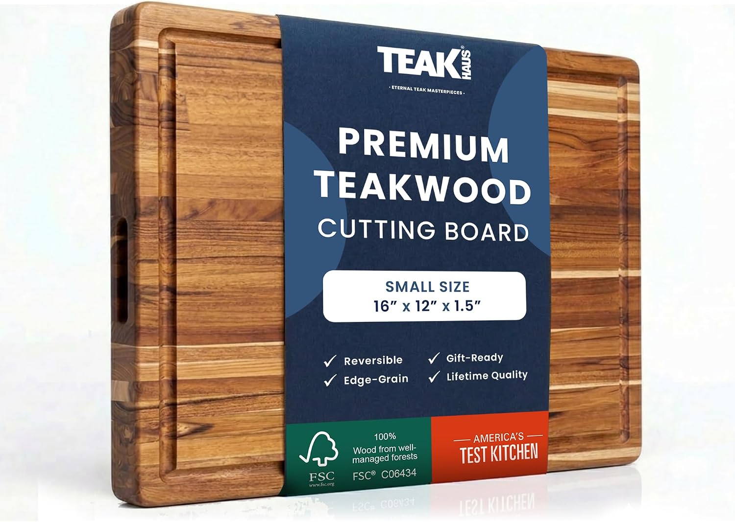 Teakhaus Carving Board with Juice Groove - Large (L) Teak Wood Cutting Board 20”L x 15”W x 1.5” Thick - Sustainably Harvested & FSC Certified - Knife Friendly with Beeswax Oil Finish