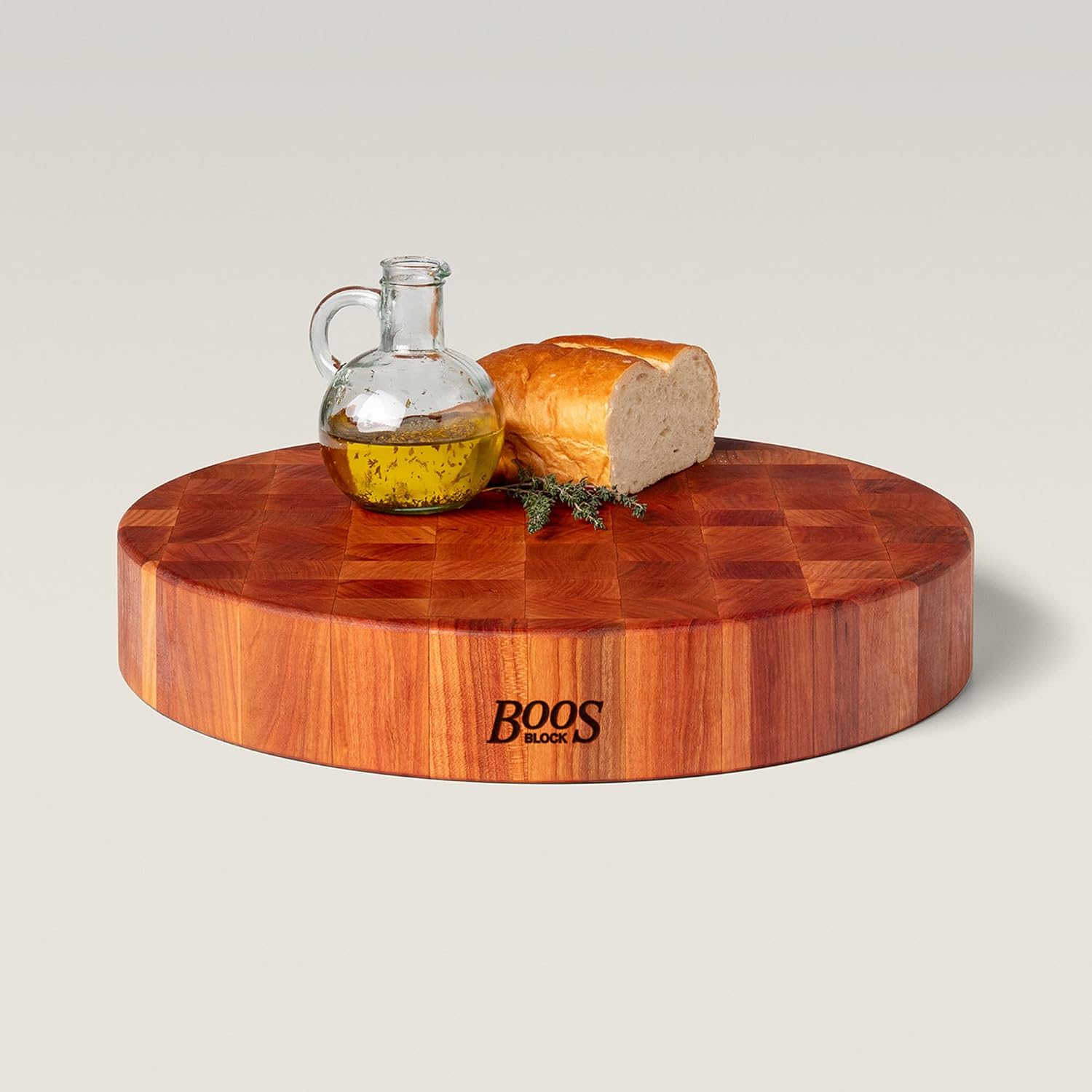John Boos CCB Series Round Wooden Maple Cutting Board 18”x18” – 3” Thick, 22-lb Non-Reversible Butcher Block with End-Grain – Made in the USA